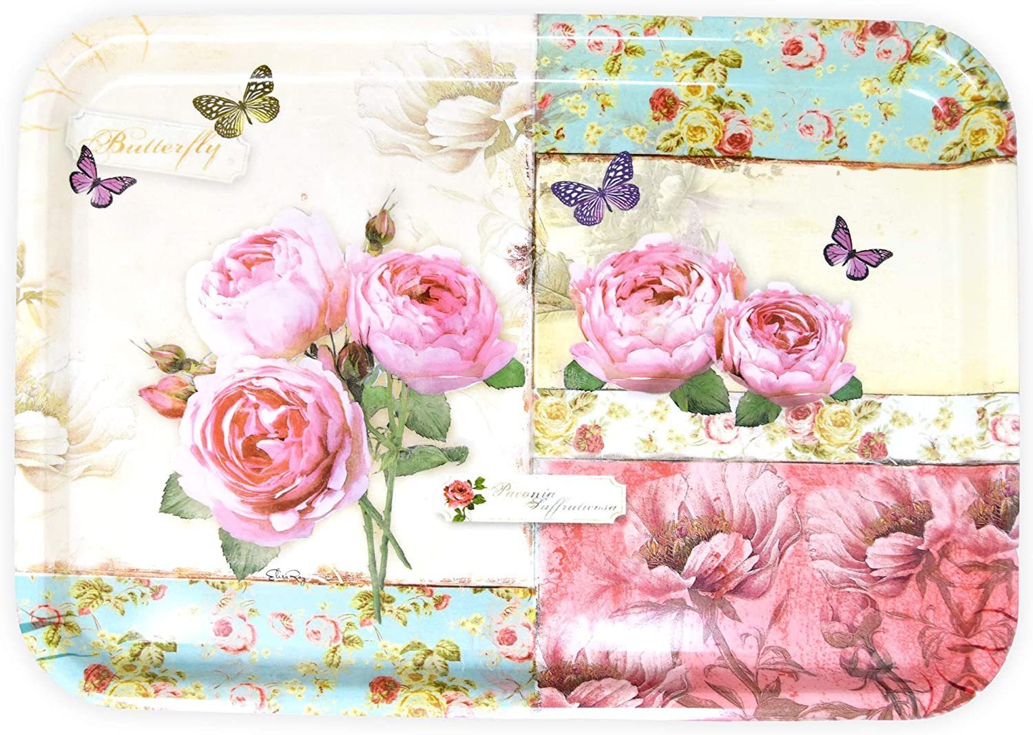Lashuma Tablett England Rosen, Kunststoff, (1-tlg), Esstablett mit bunten Blumen Motiv 45x31 cm
