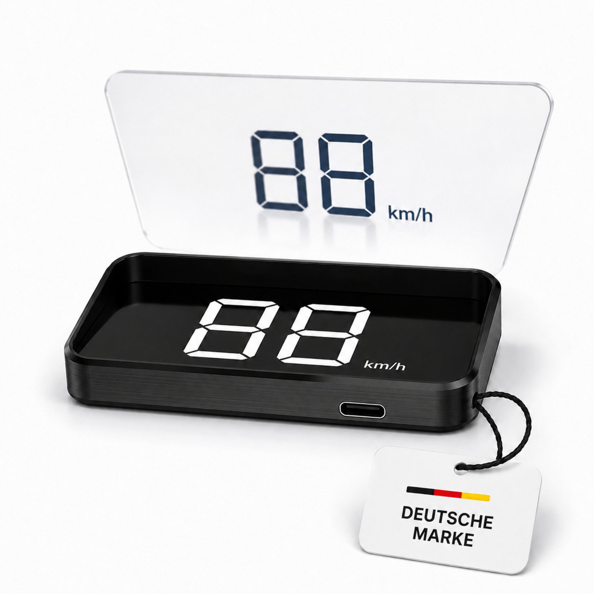 HS.SUPPLY Head Up Display GPS HUD Tacho Auto Geschwindigkeitsanzeige Head-Up Display USB-C, Komplett-Set, 5-teiliges Set, Lichtsensor, Automatisches Ein- & Ausschalten, hohe Genauigkeit