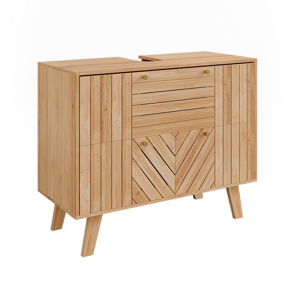 Vicco Waschbeckenunterschrank Lucie, Bambus, 80 x 65 cm mit 2 Schubladen (1-St)