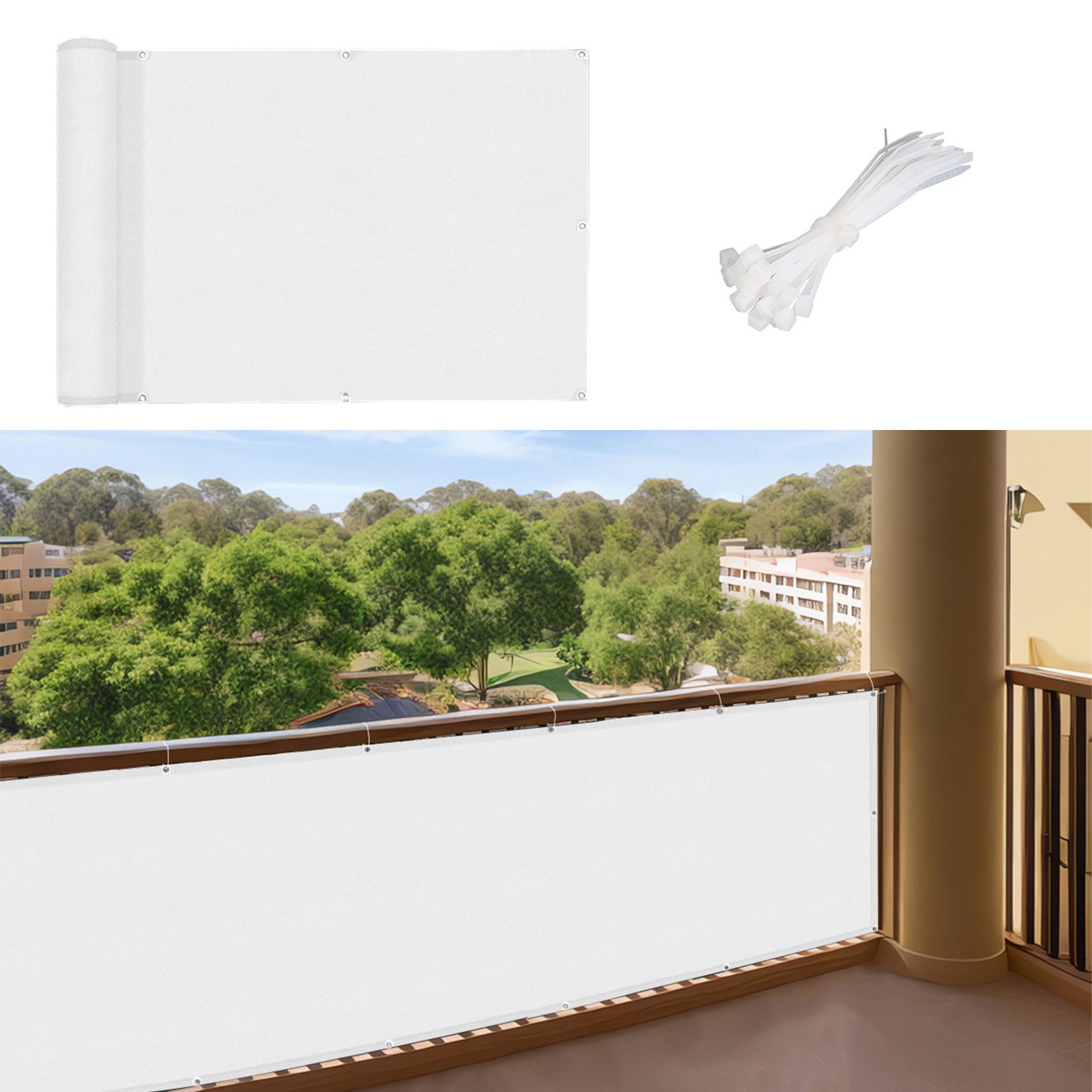 Jibenhome Balkonsichtschutz Balkonumspannung Wasserfester Outdoor Sichtschutz mit Ösen und Kabelbändern