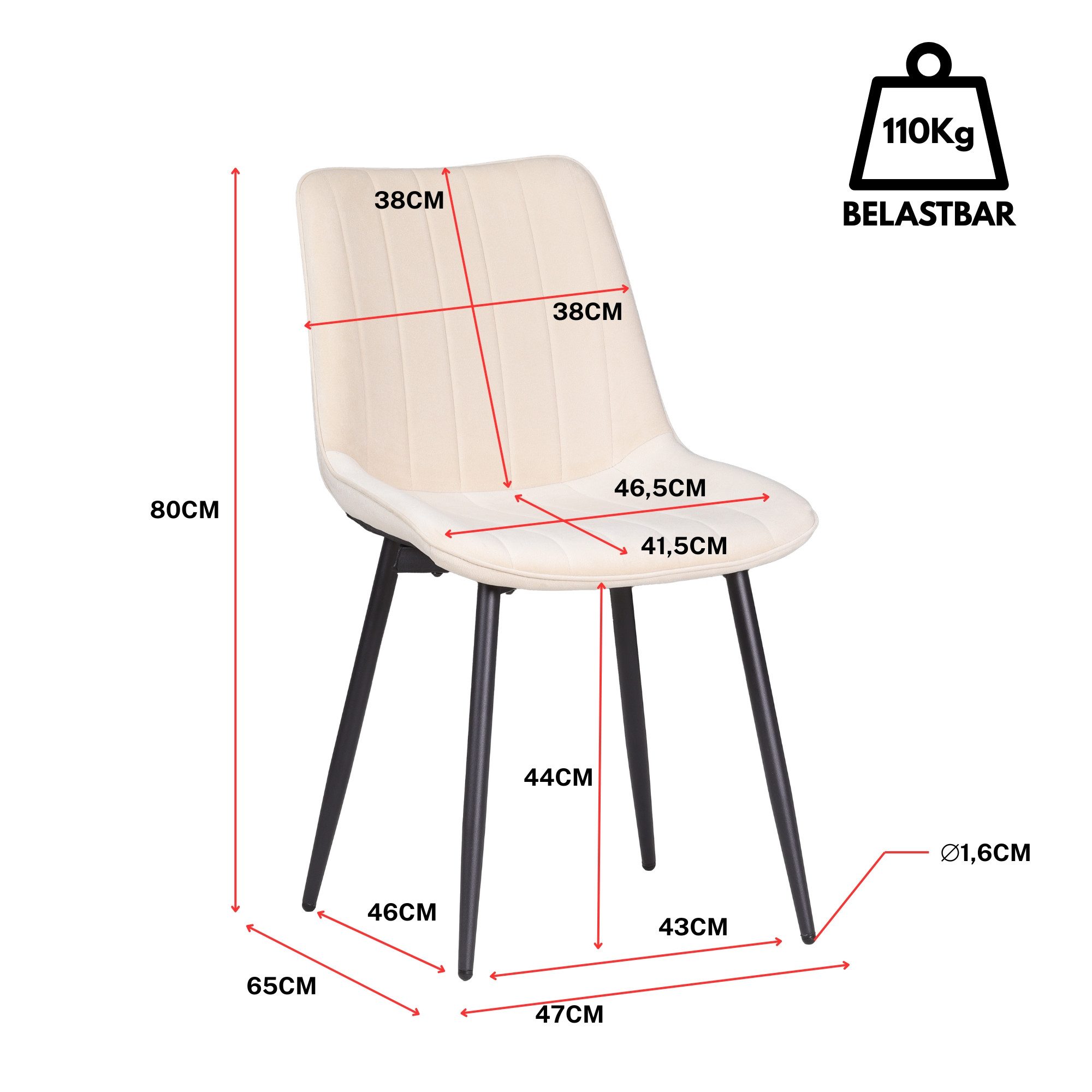 Albatros International Esszimmerstuhl Esszimmer Stühle 2 er Set BOSA, Stuhl Stühle Esszimmerstühle, Küche (2er Set, Beige, Stoff Bezug), Küchenstuhl Küchenstühl – Bild 5 von 5