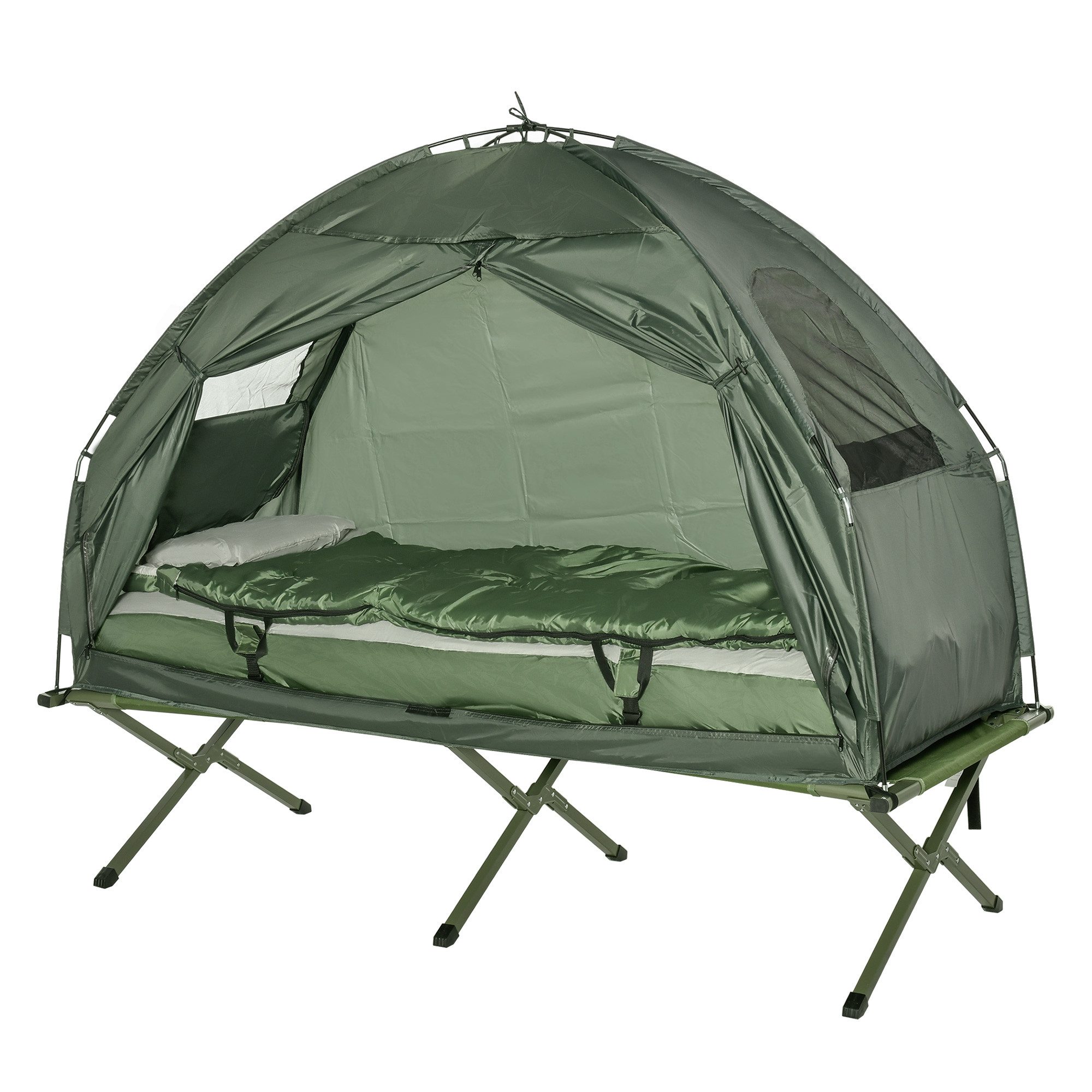 Feldbett Erhöhtes Campingbett mit Kuppelzelt und Luftmatratze, klappbar