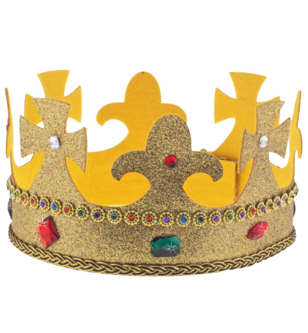 Funny Fashion Kostüm Goldene Glitzer Krone mit Edelsteinen, Königskron