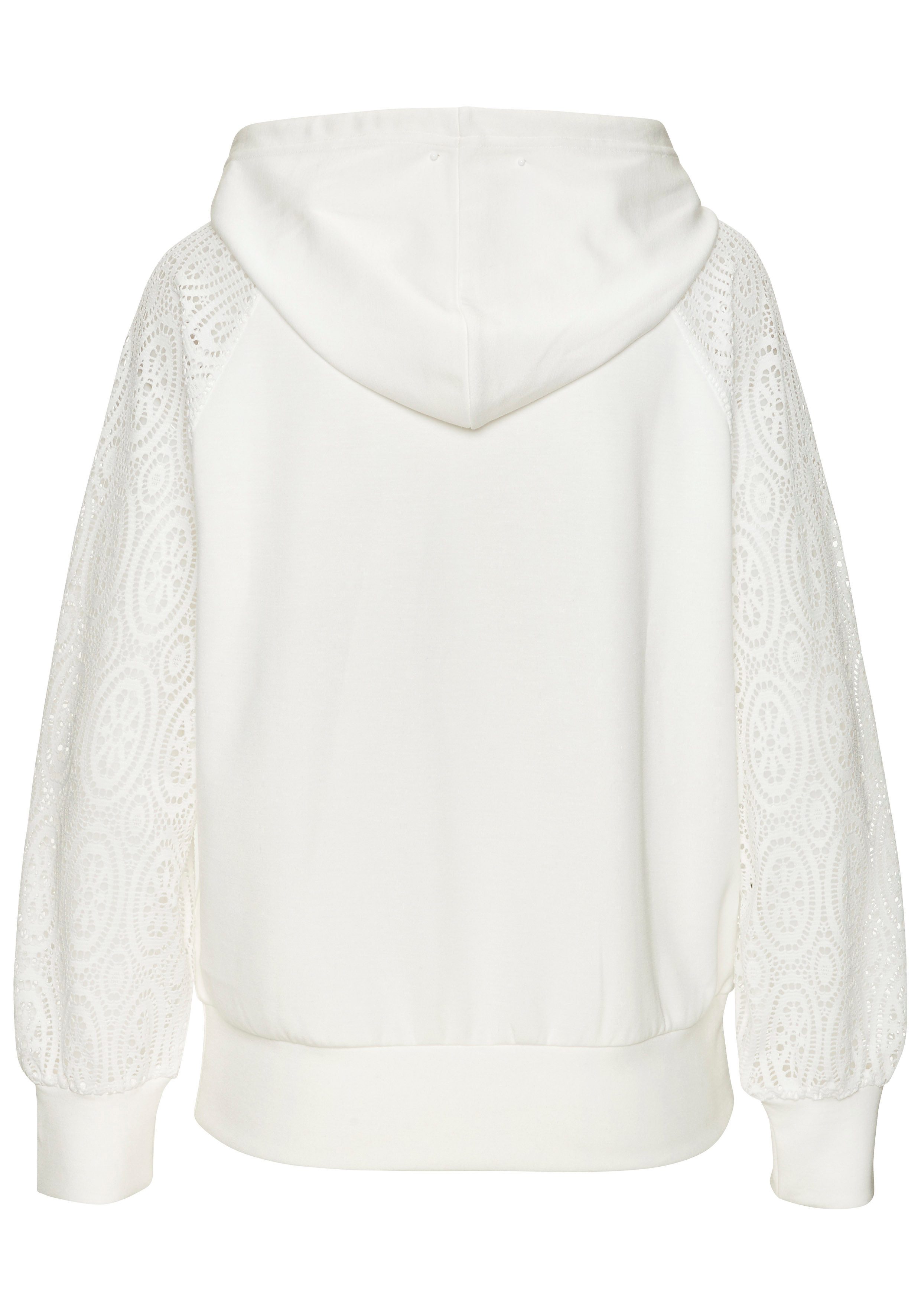 LASCANA Kapuzensweatshirt mit Ärmeln aus elastischer Spitze – Bild 4 von 5