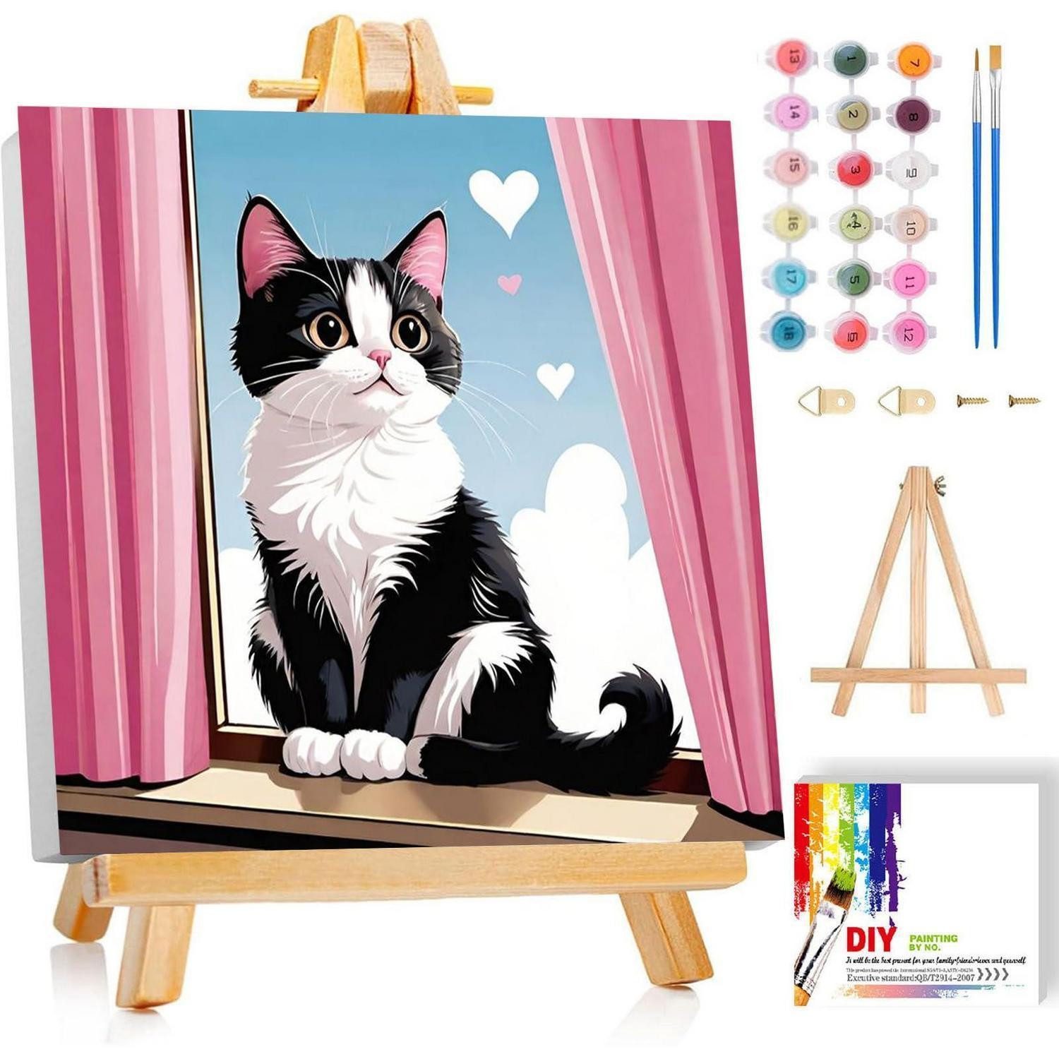 LuxusKollektion Malen nach Zahlen Malen Nach Zahlen Kinder Katze mit Rahmen 20x20 (1-St)