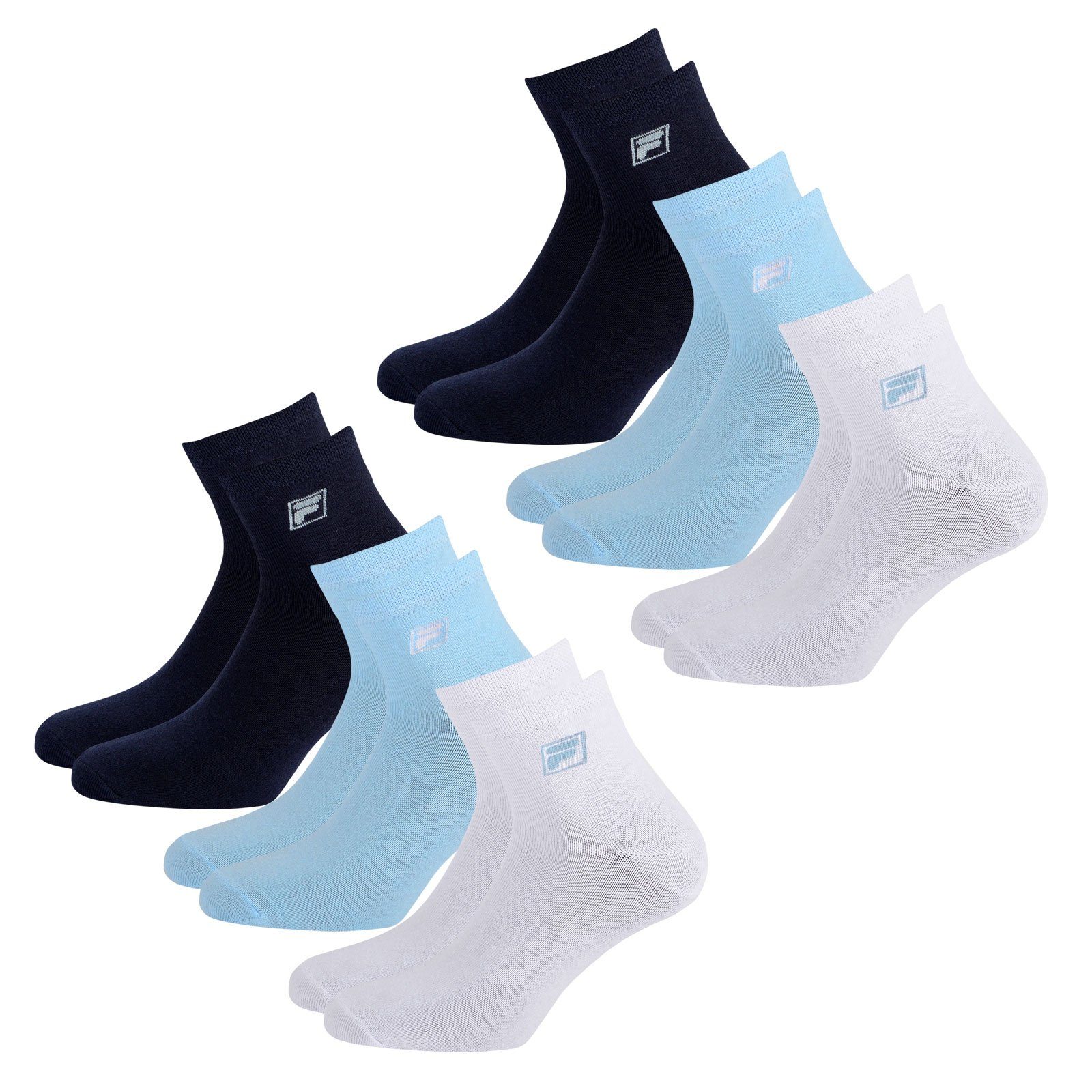 Fila Sportsocken Quarter Socken (6-Paar) mit elastischem Piquebund 821 navy / white / light blue