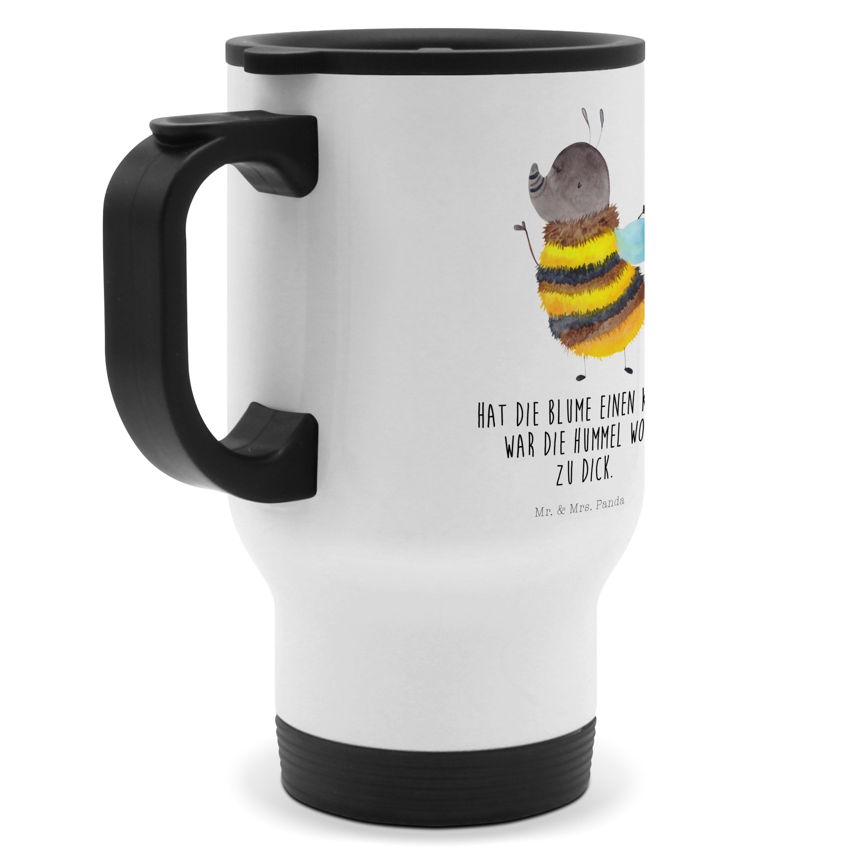 Mrs. Panda Tasse & Mr. - mit Deckel, Edelstahl Lau, Gute Geschenk, - Hummel Thermobecher Weiß Biene, flauschig