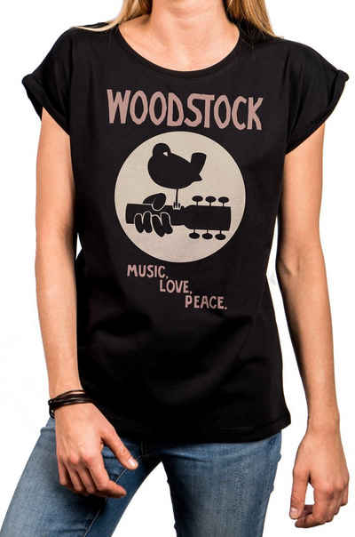 MAKAYA T-Shirt Damen Vintage Woodstock Musik Sommer Top 60er 70er Hippie Bandshirt mit Druck, aus Baumwolle, große Größen