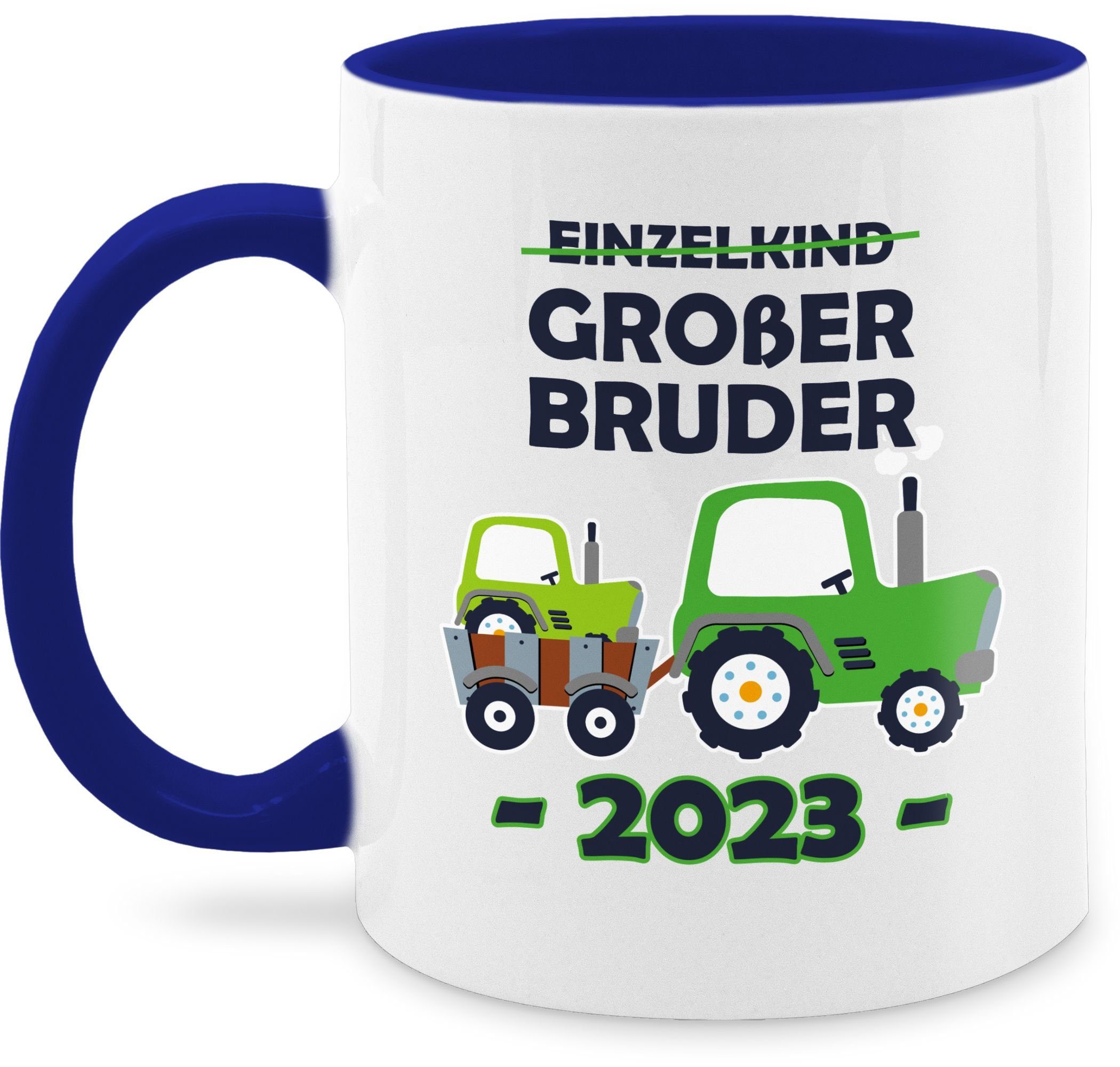 Shirtracer Tasse Keramik, Bruder Einzelkind Dunkelblau 1 Bruder 2023 Traktor, Großer Großer