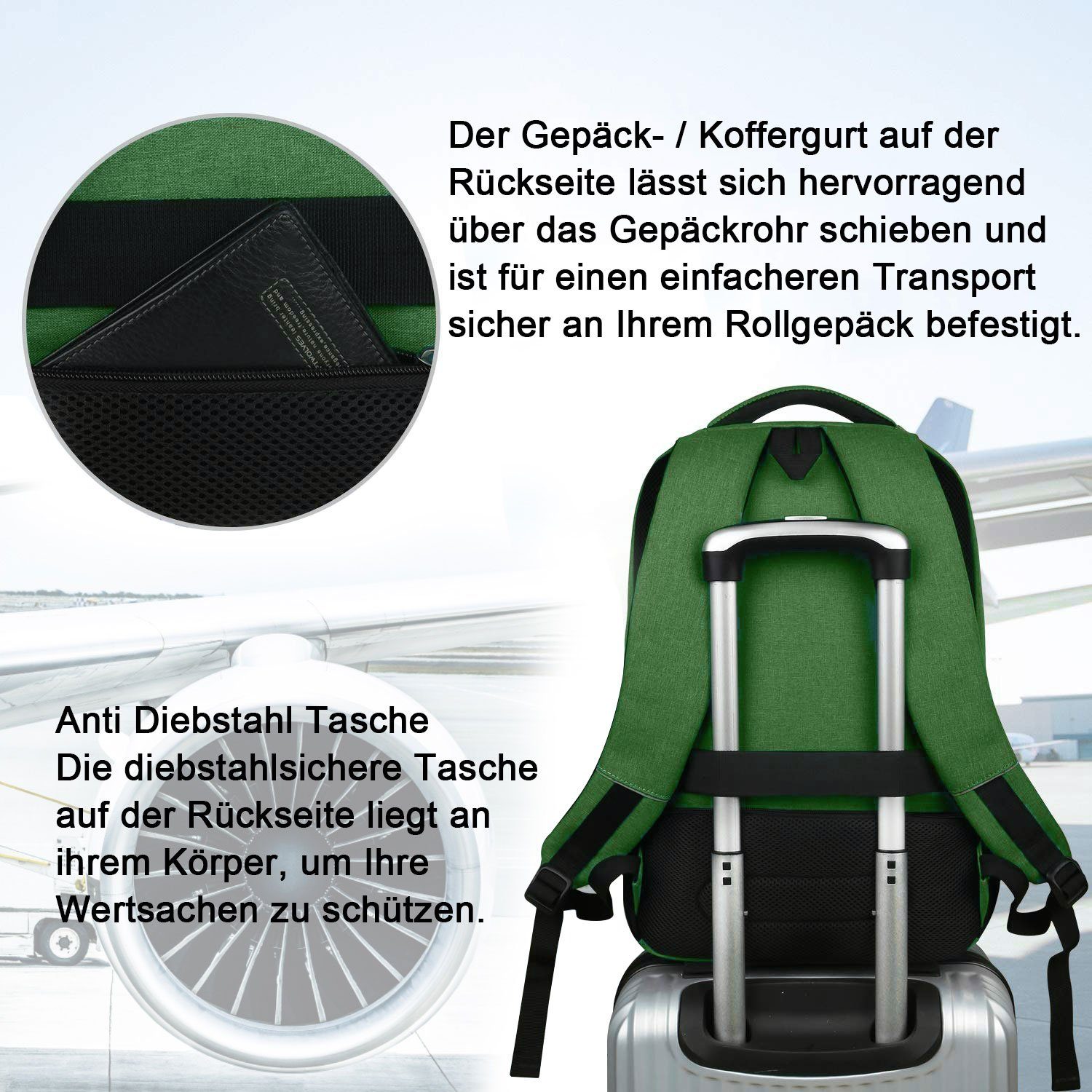 OKWISH Laptoprucksack Laptop Rucksäcke Schulrucksack Wasserbeständig Laptoptasche (Uni Tasche Businessrucksack Sportrucksack, Anti-Diebstahl, Backpack mit Lapto – Bild 5 von 5