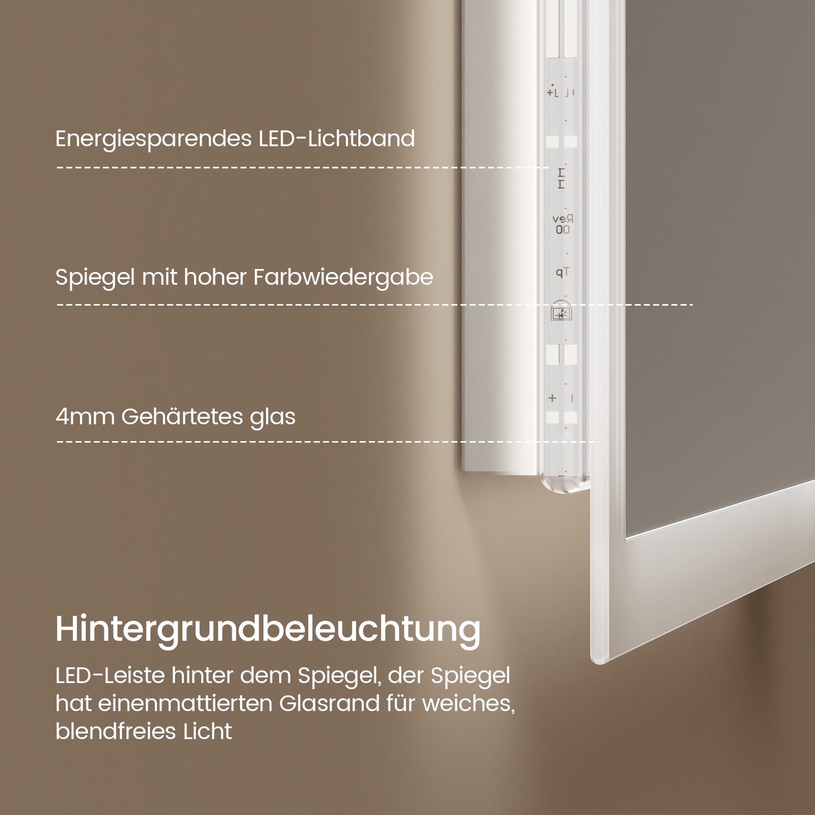 EMKE Badspiegel LED Badezimmerspiegel mit Beleuchtung Anti-Beschlag (Vertikal und Horizontal möglich, Touch-schalter, Wandschalter), 3 Lichtfarben Beschlagfrei Dimmbar IP44