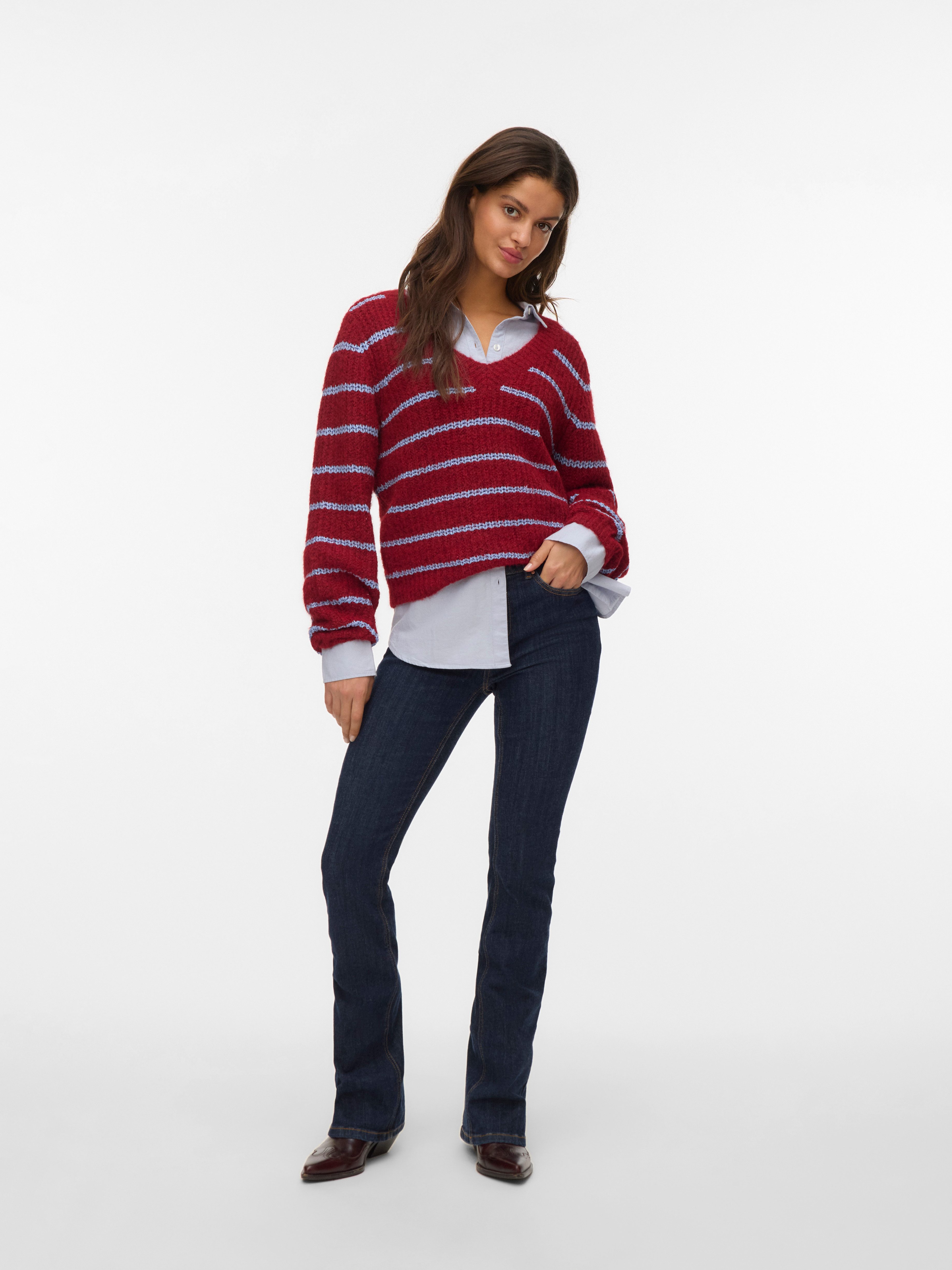 Vero Moda V-Ausschnitt-Pullover VMAWESOME SHINE LS V-NCK STRIPE PULL BOO mit Glitzer-Effekt
