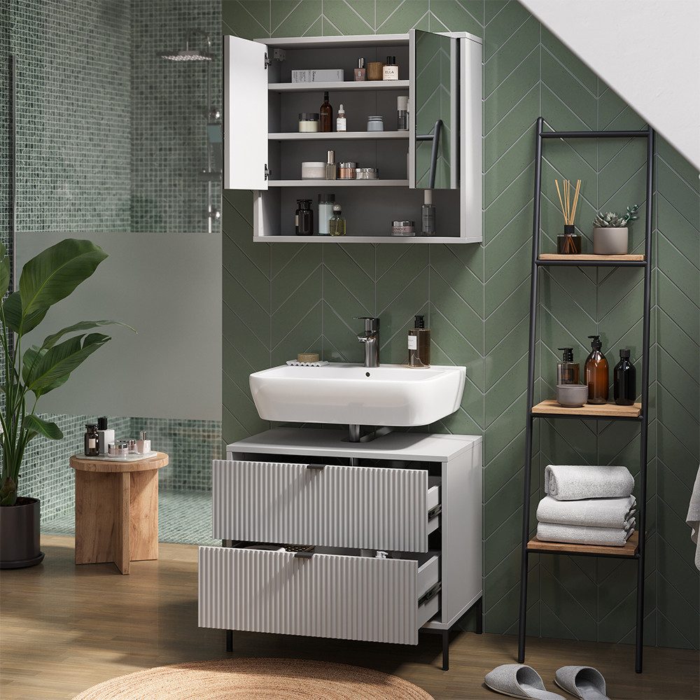 Vicco Waschbeckenunterschrank Eliza, Grau, 70 x 63 cm mit 2 ausziehbaren Schubladen (1-St) – Bild 5 von 5
