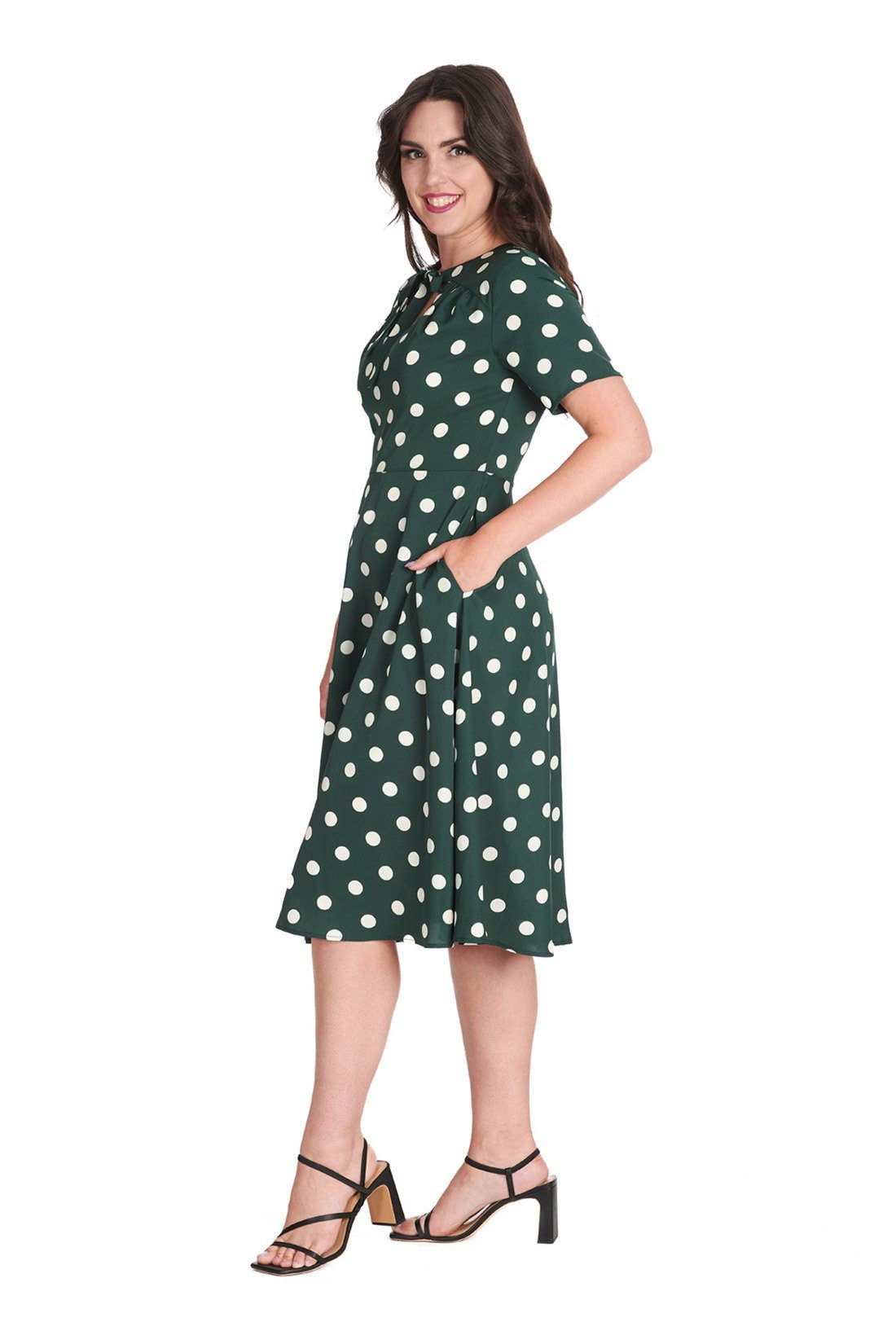 Banned A-Linien-Kleid Retro Swingkleid Set Sail Grün Vintage Polka Dot Dress 50s Pünktchen Kleid