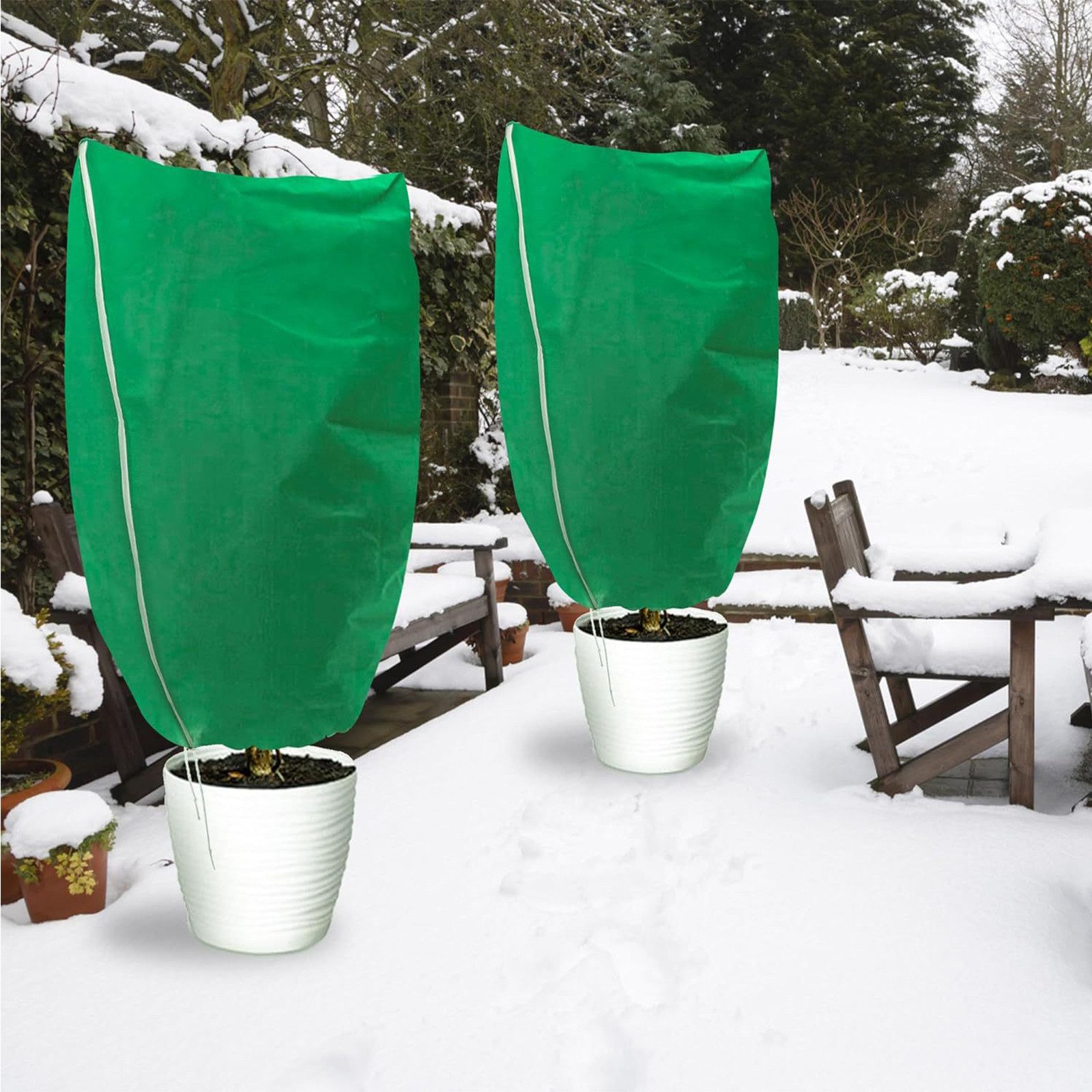 MOPUEA Winterschutzhaube Pflanzenabdeckung Frostschutz Jacke mit Kordelzug wiederverwendbar*2 (Pflanzenschutz / Winterabdeckung Set, Winter Pflanzenschutzabdeckung 120x180cm mit Reißverschluss), Frostschutz, winddicht, atmungsaktiv, Reißverschluss, Kordelzug