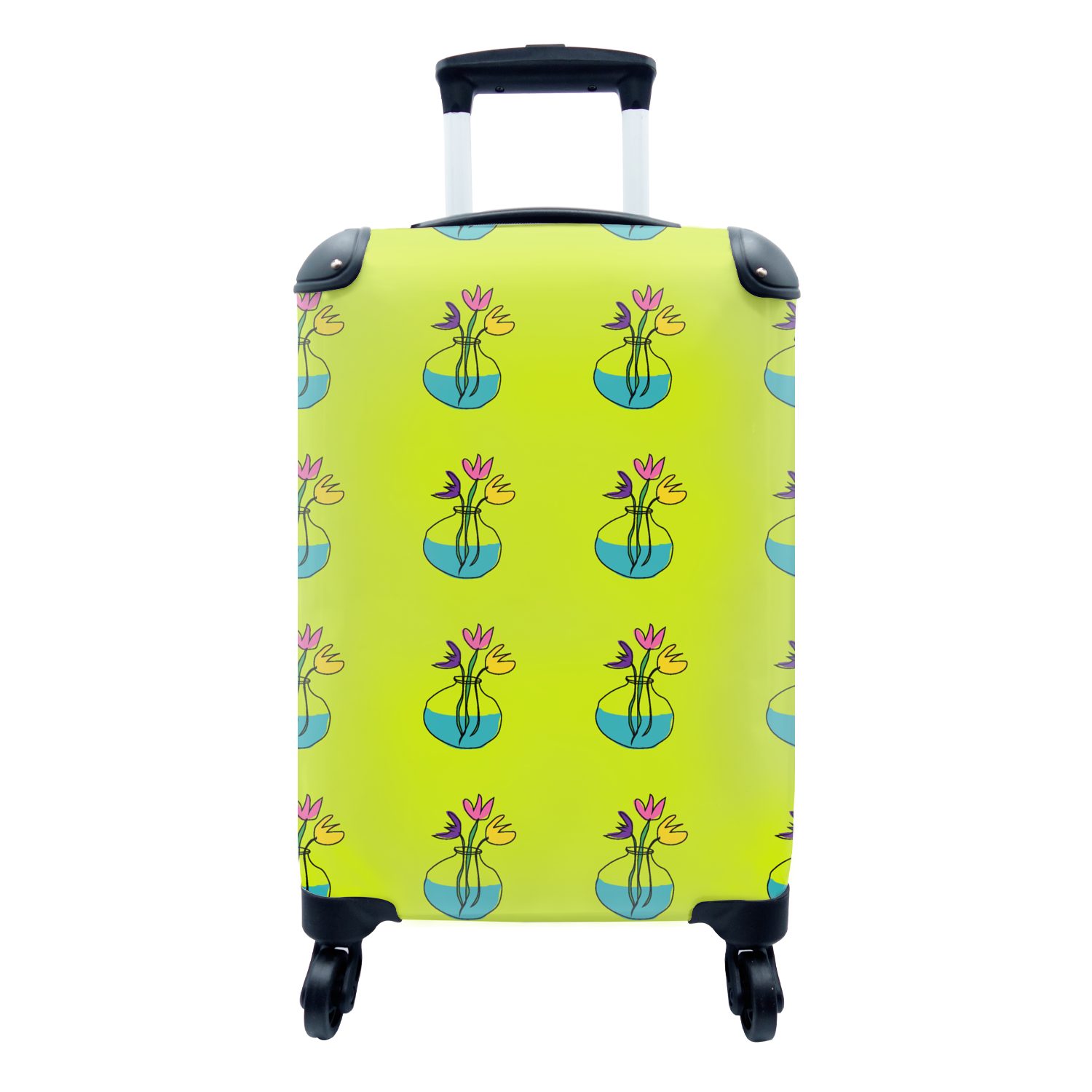 Reisekoffer 4 Ferien, - Rollen, für Trolley, rollen, Reisetasche Blumen - Muster, MuchoWow Handgepäckkoffer mit Handgepäck Vasen