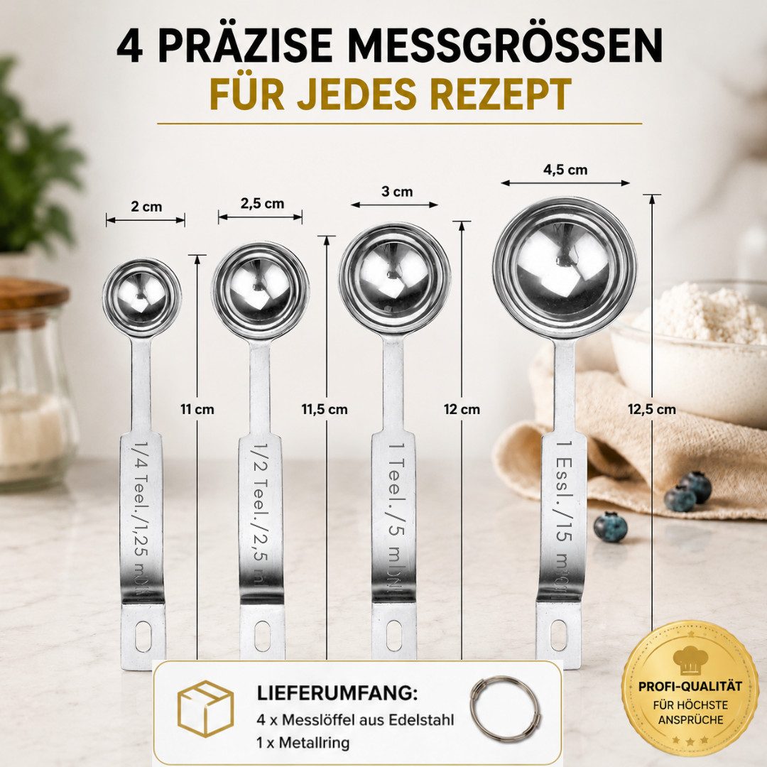 Topanbieter999 Messlöffel, Edelstahl, (4 Messgrößen von 1/4 TL bis 1 EL (1,25-15 ml)