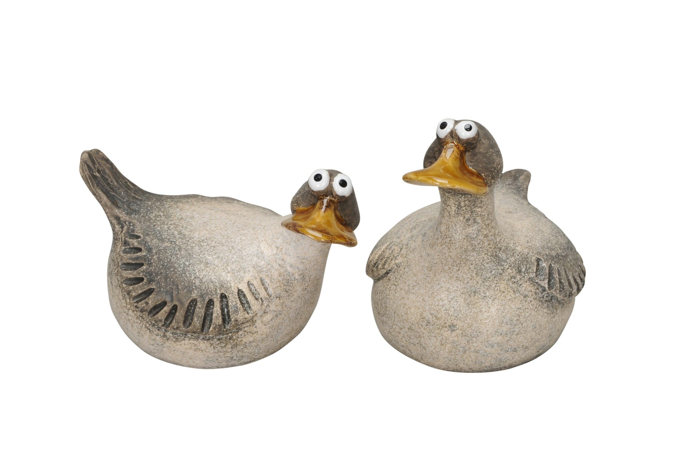 Dekofigur Gans Ente Steingut 2fach sort. grau/braun Landhaus Ø13x9,5cm H11cm