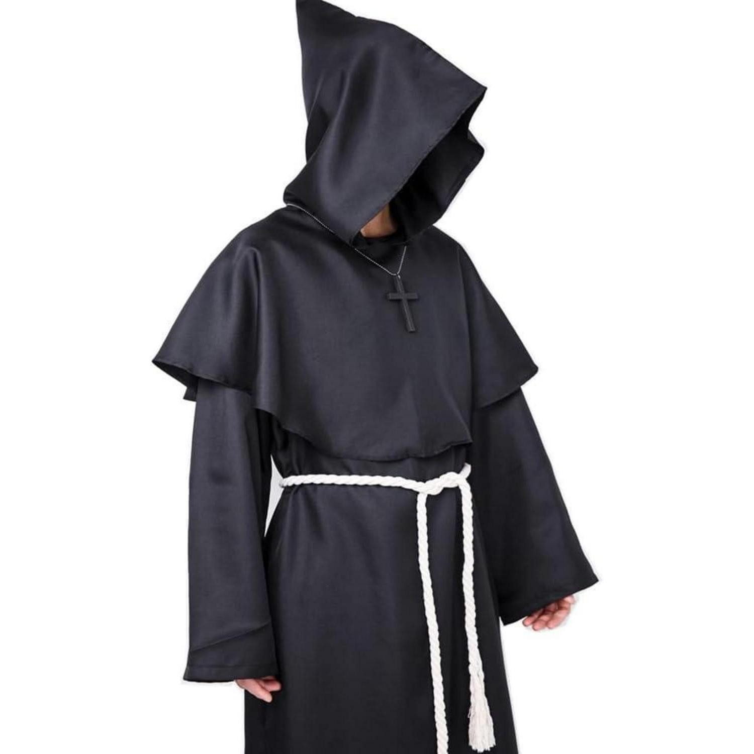 LuxusKollektion Mönch-Kostüm Mönchskutte Kostüm Kapuze Priester Robe Herren Schwarz XL