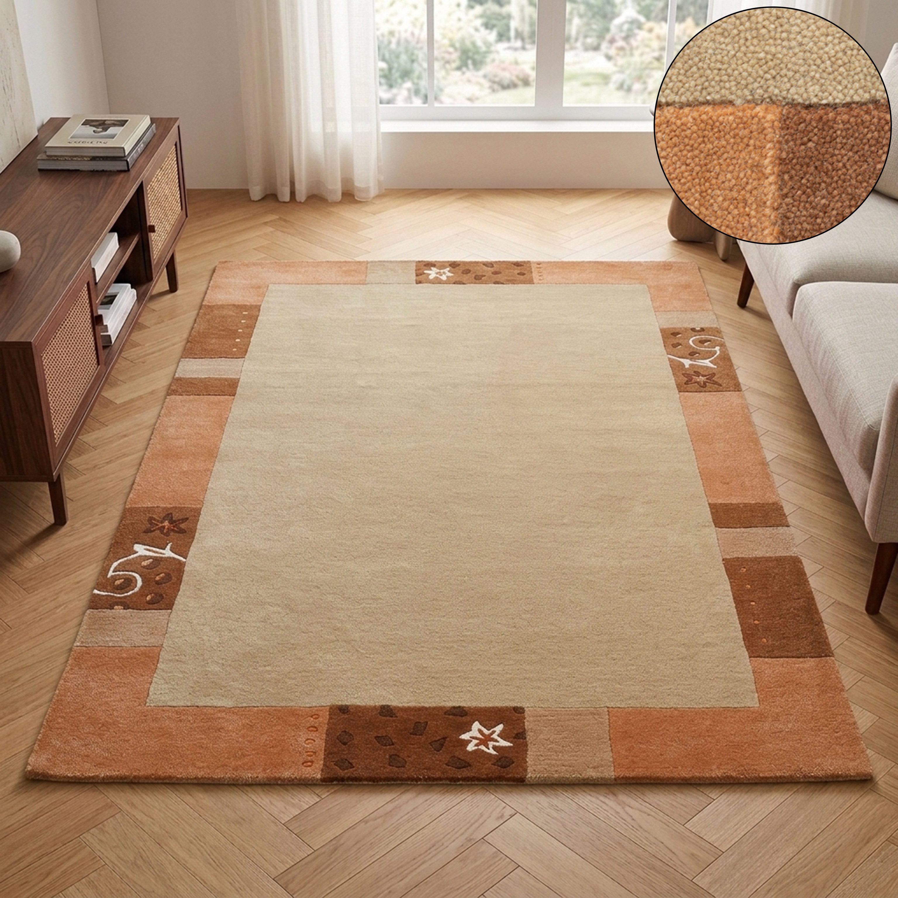 THEKO Wollteppich Royal Ganges, rechteckig, Höhe: 13 mm, 95% Wolle, mit Bordüre, auch in rund, Wohnzimmer, Schlafzimmer