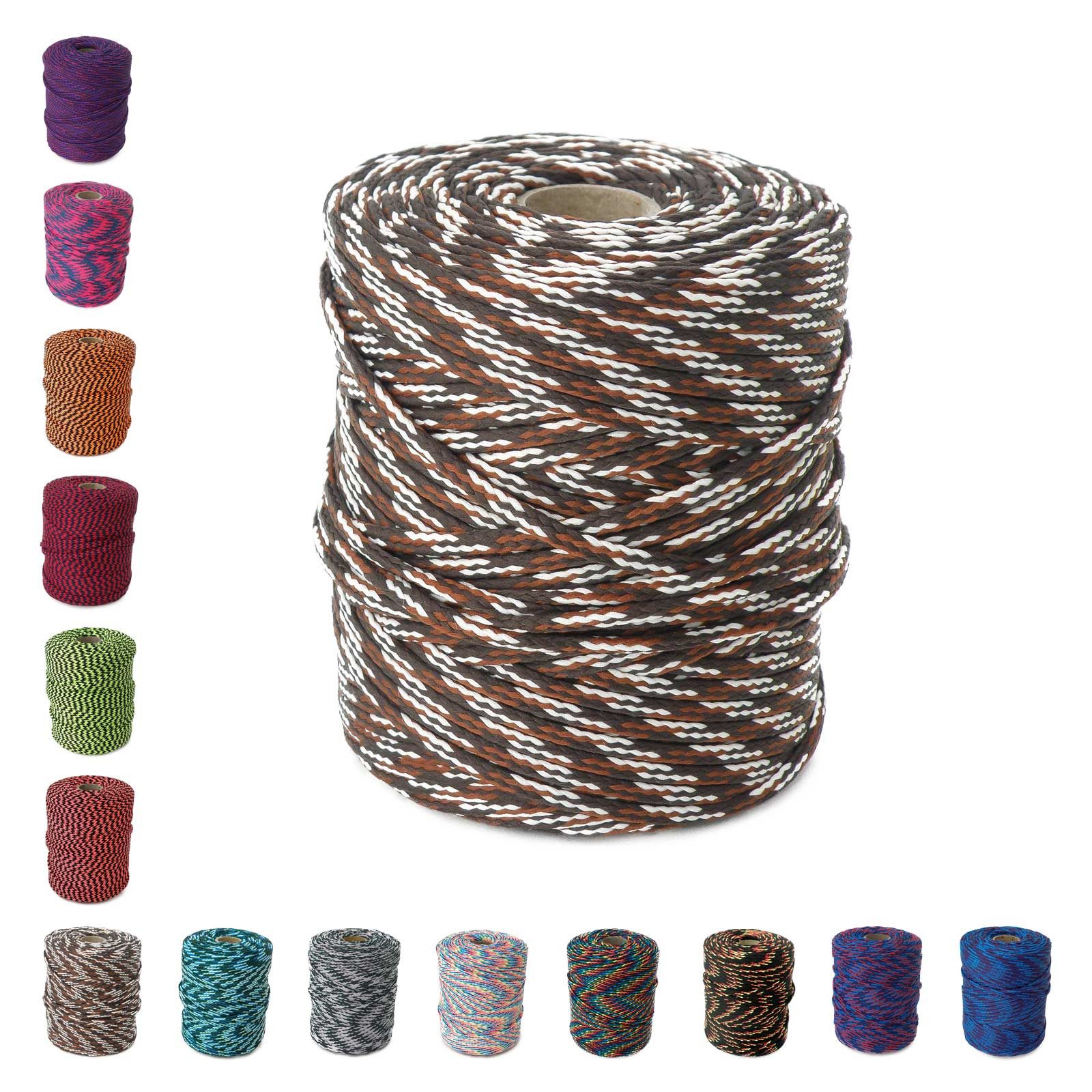 maDDma Seil 100m Polyester-Schnur Kordel 4mm, mehrfarbig, verschiedene Farben, dunkelbraun/braun/weiß