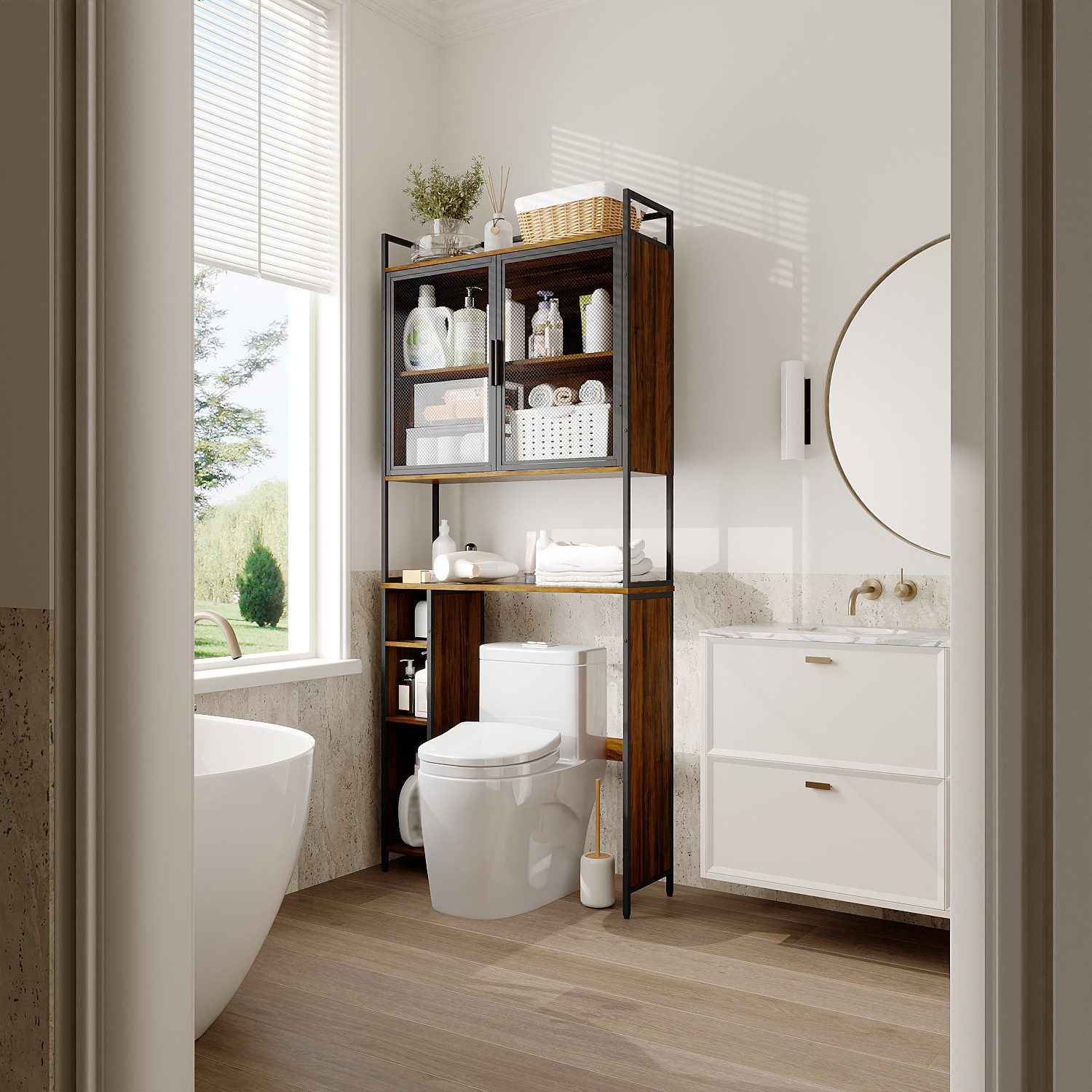 FUFU&GAGA Badmöbel-Set Badezimmerschrank über der Toilette mit Gittertüren, günstig online kaufen