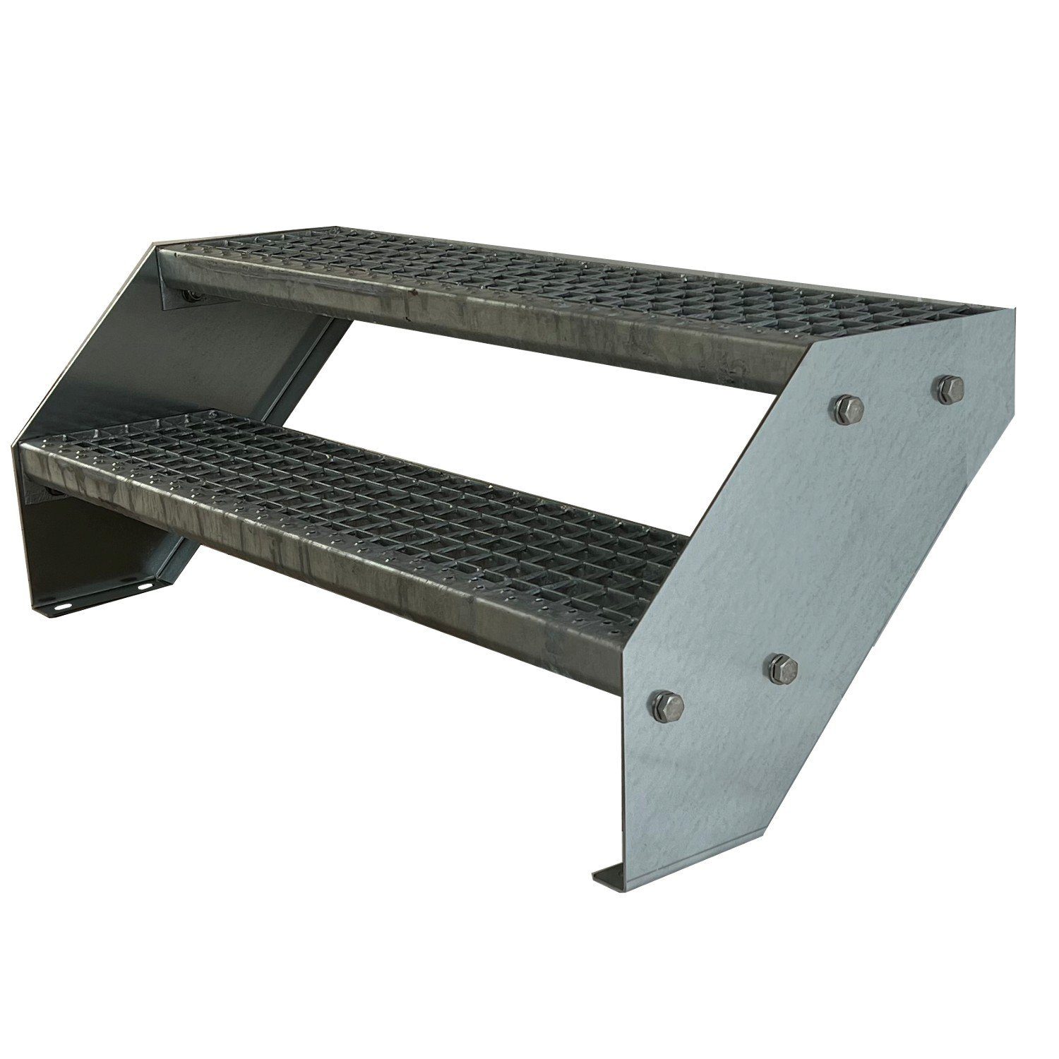 Kaminbau Mierzwa Außentreppe Premium Treppe Verzinkt, für Geschosshöhen bis 38 cm, Stufen Gitterroststufen nach DIN 24531, (Höhe 38 cm, Breite wählbar aus 60, 80, 100, 120, 140 cm), Gartentreppe Stahltreppe Wetterfest Rostfrei Feuer-Verzinkt Rutschfest