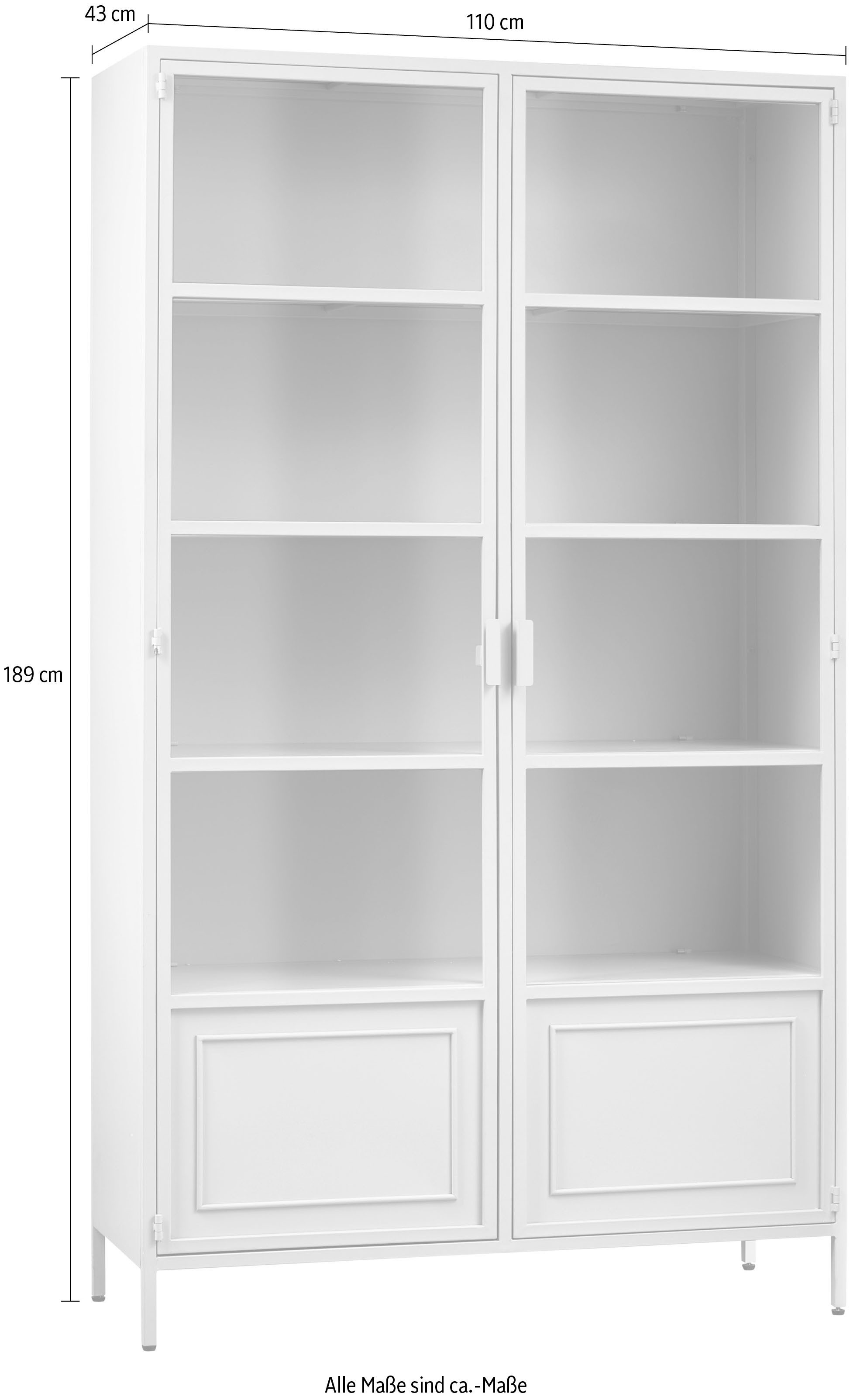 WOOOD Vitrine Ronja XL Metall pulverbeschichtet mit Glastüren, H189 x B110 x T43 cm Tragkraft 20 kg pro Boden, pfleigleicht, einfach zu montierbar – Bild 5 von 5