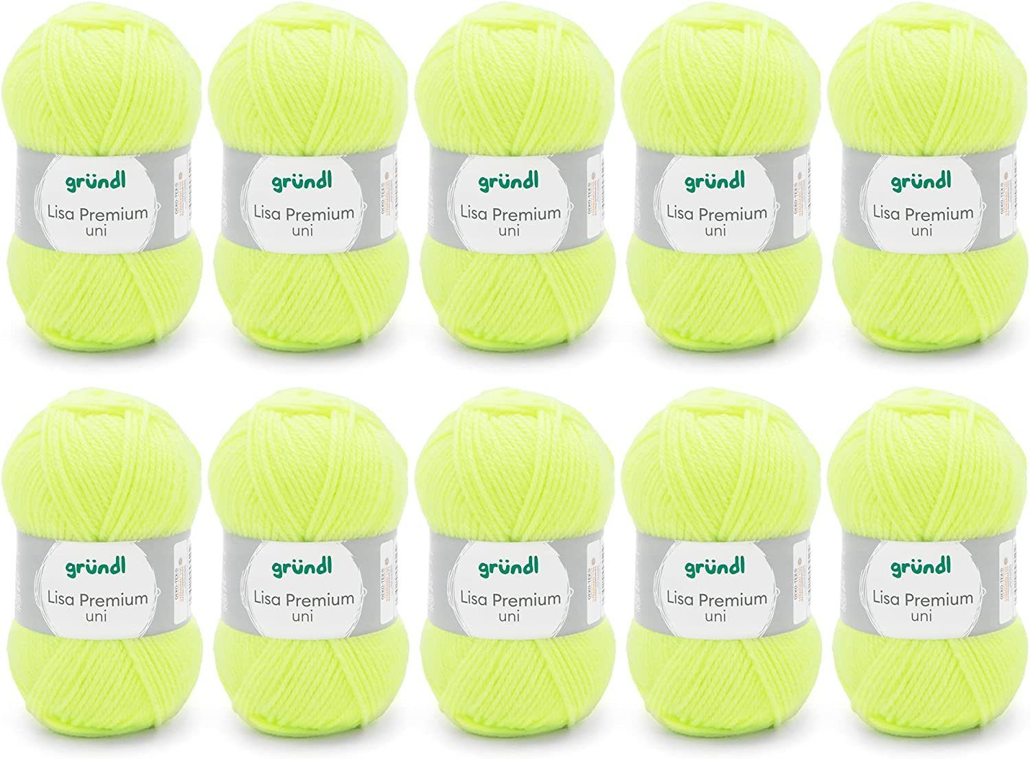 Gründl Wolle Lisa Premium Uni im 10x50g Wollpaket zum Handarbeiten Häkelwolle, (Wolle zum Stricken, Häkeln, Handarbeiten, Handstrickgarn), weich und pflegeleicht, ohne Schurwolle