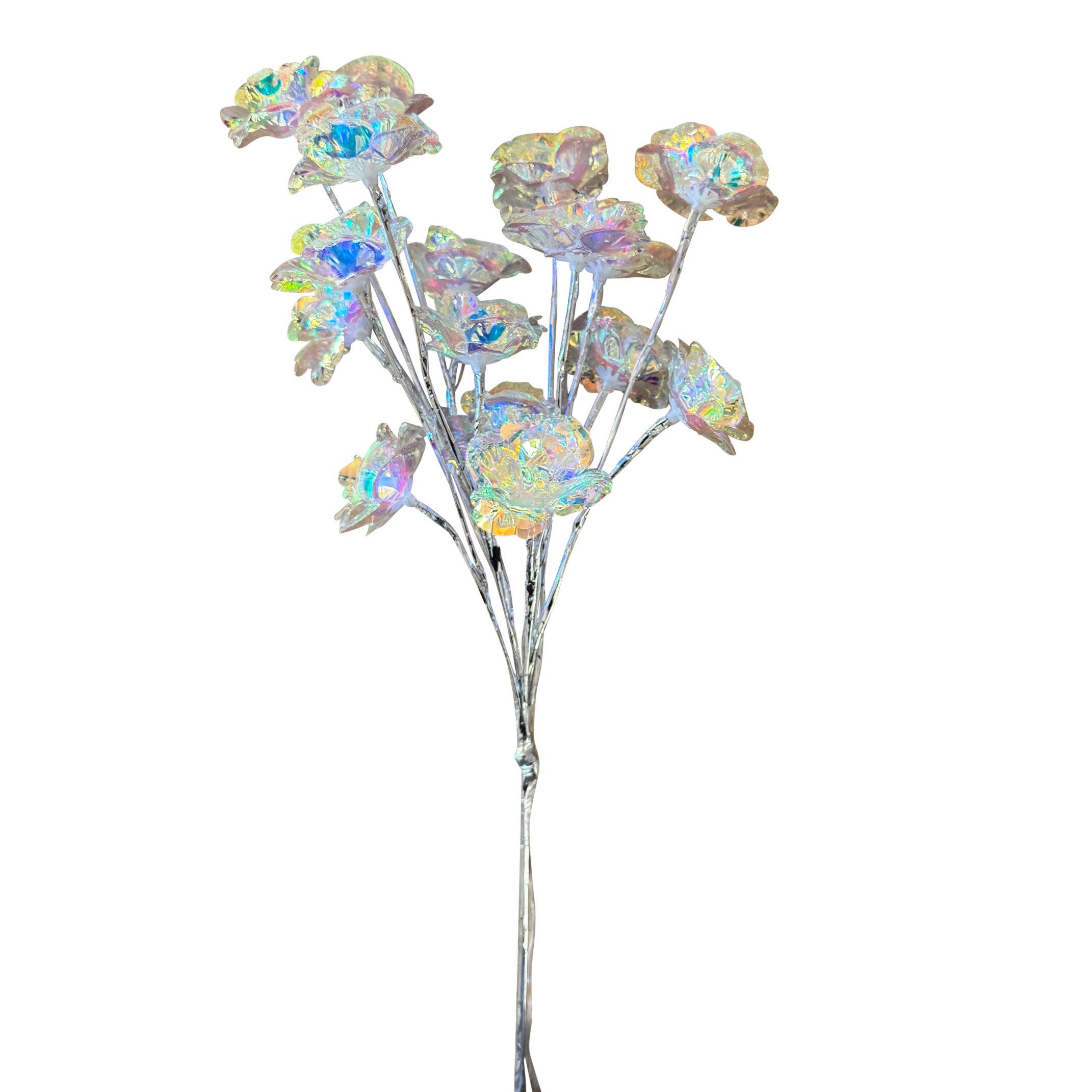 Online-Fuchs LED-Leuchtzweig aus silbernen Rosenblüten mit Timer - künstlic günstig online kaufen