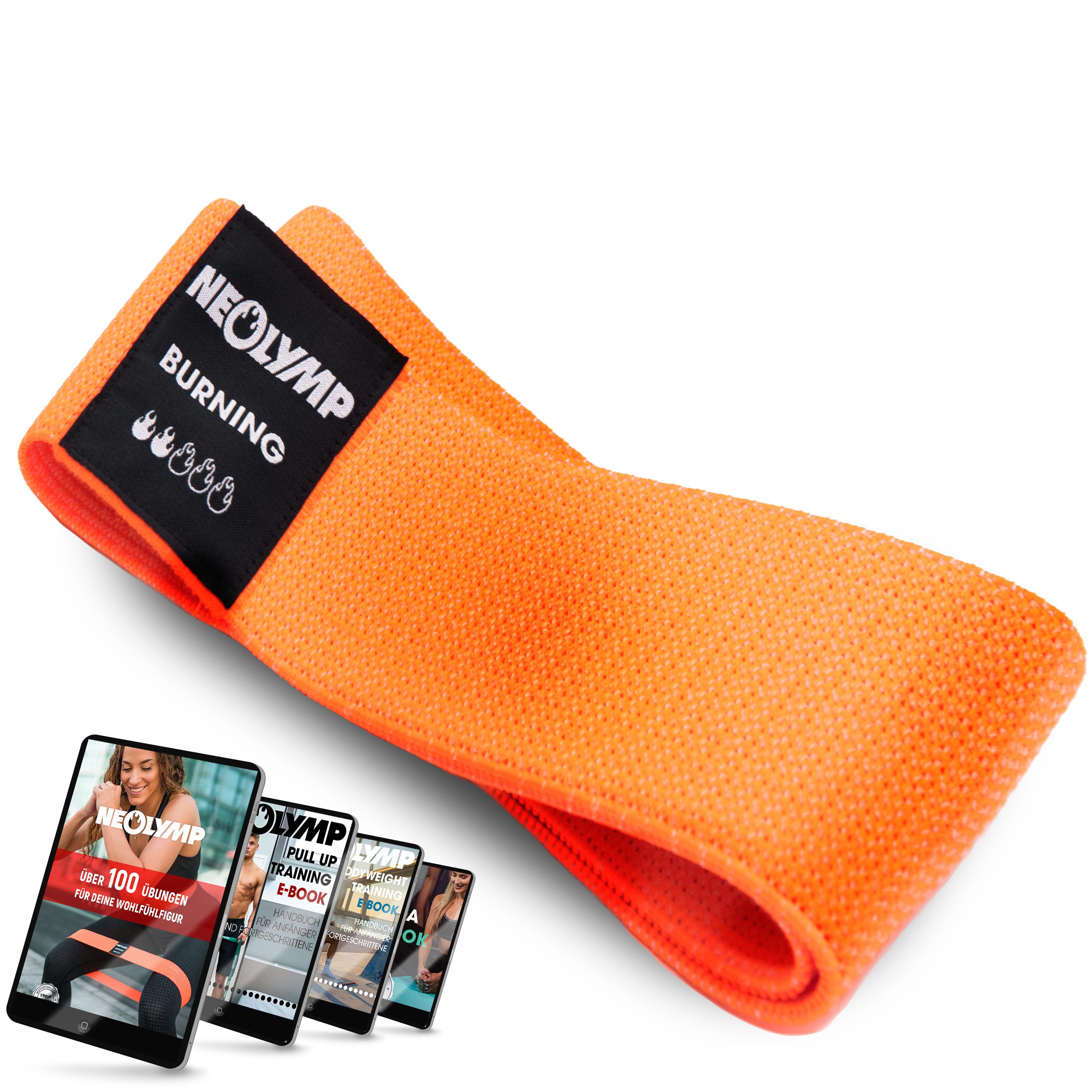 NEOLYMP Trainingsband Minibänder einzeln MB310 Stufe 2, 5 – 7,5 kg, Orange, Naturfasern, komfortabel, mit E-Book, langlebig, hygienisch, waschbar