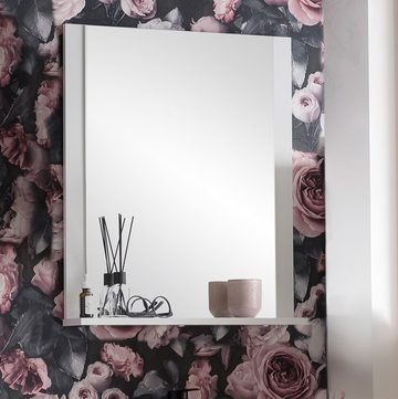 Lomadox Badspiegel DERIO-80, Kosmetikspiegel Wandspiegel Spiegel mit Ablage modern in mattem Weiß