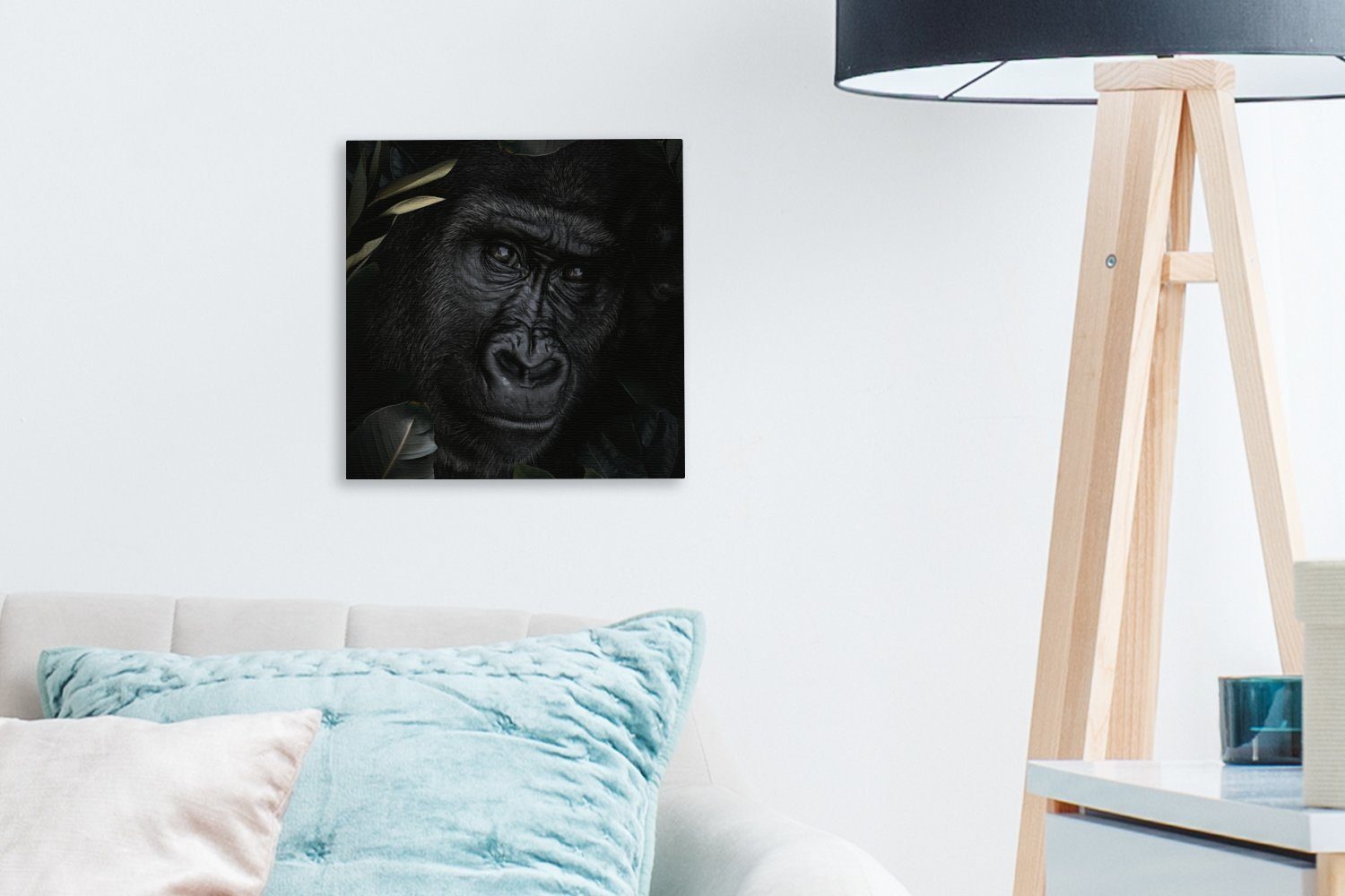 OneMillionCanvasses® Leinwandbild Affe - Tiere Blätter - Bilder (1 St), Leinwand für - Wohnzimmer Botanisch, Schlafzimmer