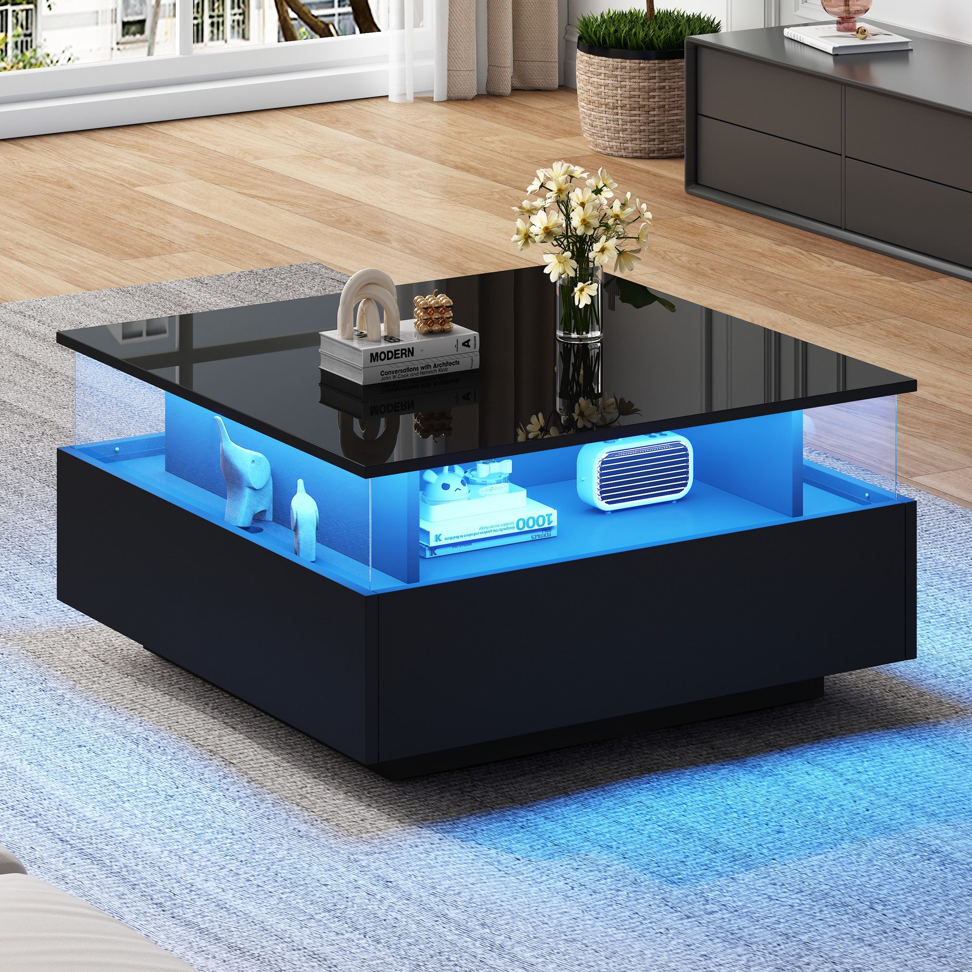 OKWISH Couchtisch hochglanz Sofatisch mit LED-Beleuchtung günstig online kaufen