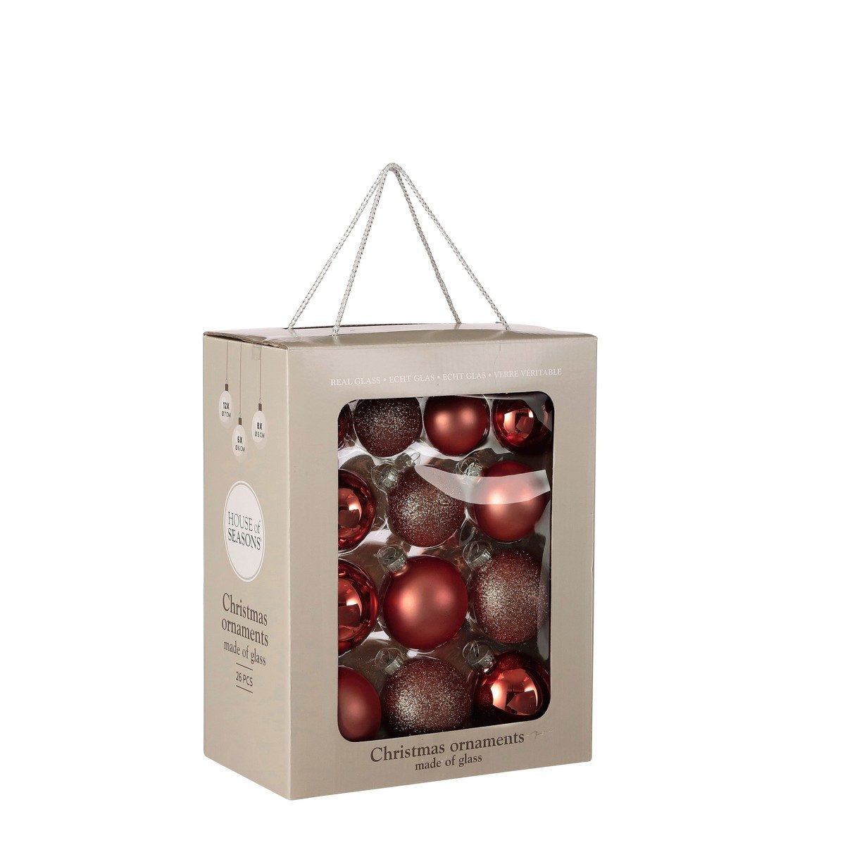 Mica Decorations Weihnachtsbaumkugel Mica Decorations Kugel glas d.rot 26 Stueck - d7cm