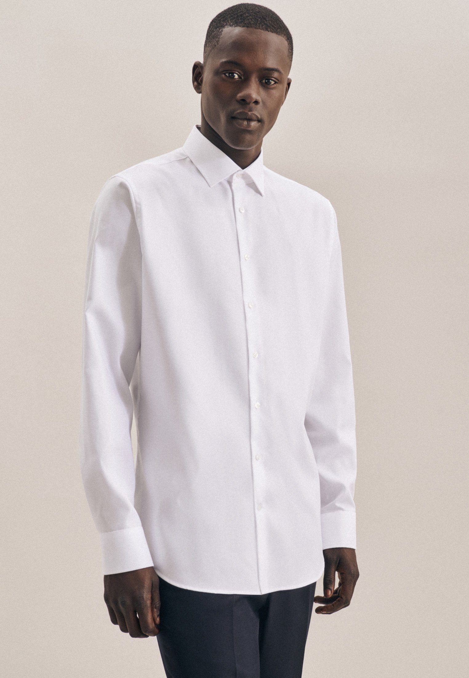 seidensticker Businesshemd Shaped Shaped Langarm Kentkragen Uni Weiß