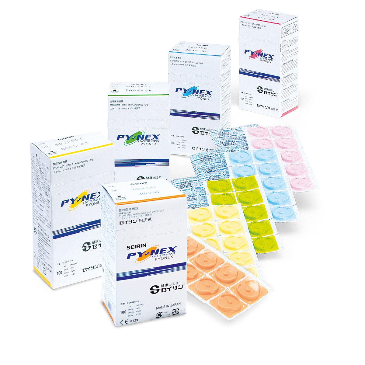 DocMed Fixierpflaster SEIRIN Langzeitnadeln Pyonex (Integrierte Feinnadel mit selbstklebendem Pflaster, 100-St., Hautfreundlich) Sterile Einzelverpackung für hygienische Anwendung