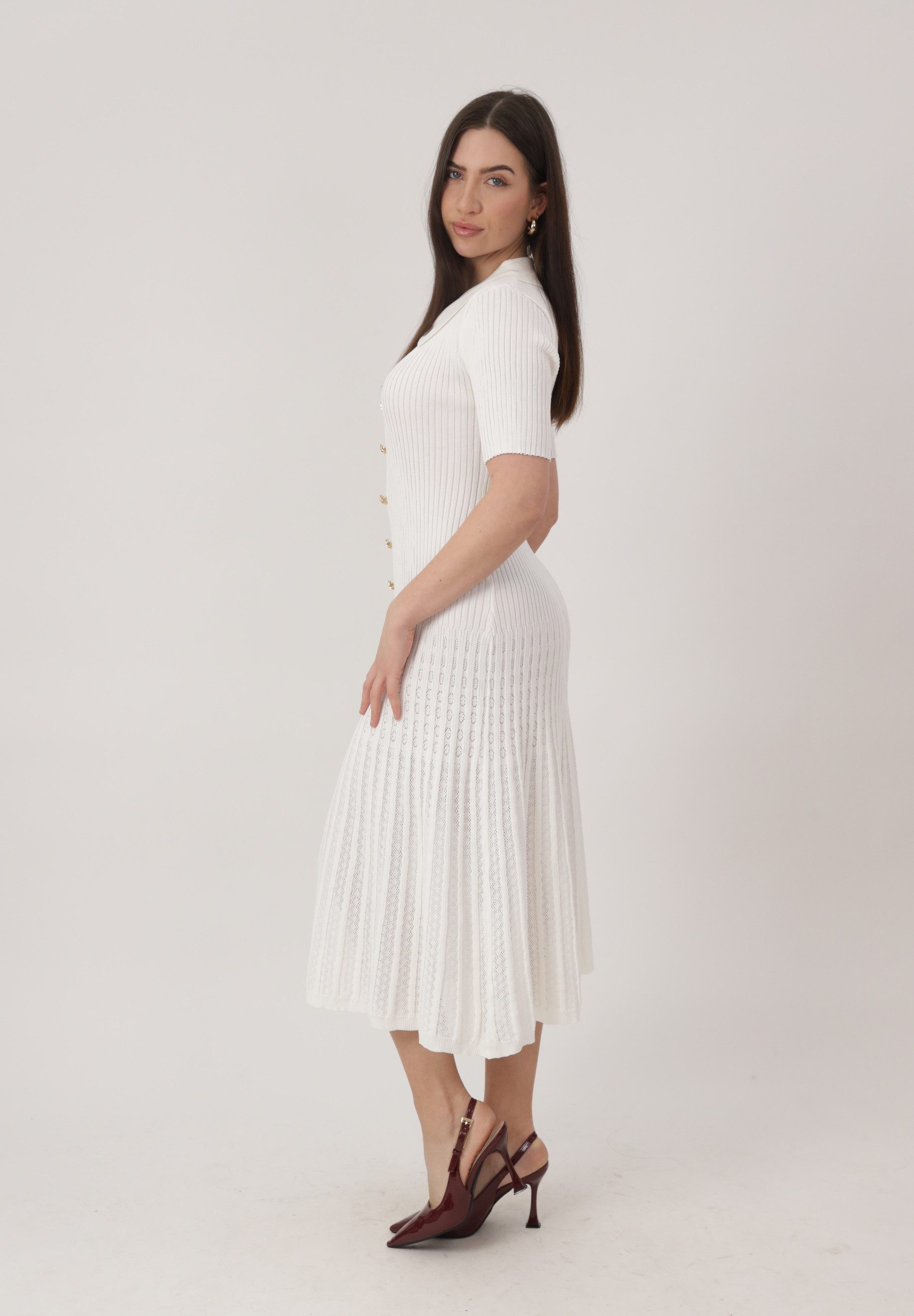 Elara Midikleid Midi Strickkleid Damen mit Polokragen & eleganter Knopfleiste – Bild 5 von 5