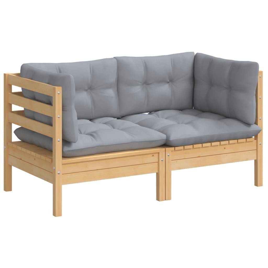 vidaXL Loungesofa 2-Sitzer-Gartensofa Teile Kiefer, 1 Kissen Grau mit Massivholz Grauen und Braun