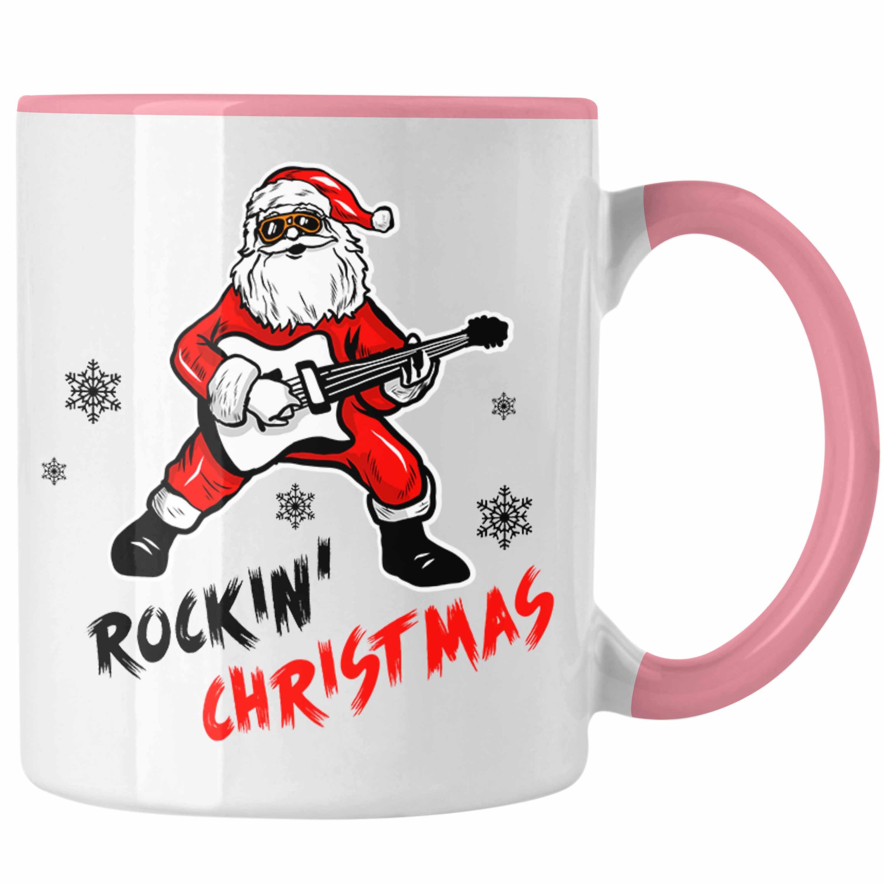 Trendation Tasse Trendation - Rockin Christmas Tasse Weihnachten Weihnachtstasse Rock N Roll Heavy Metal Geschenk Geschenkidee Metal Fans Rockmusik Kaffeetasse Rosa