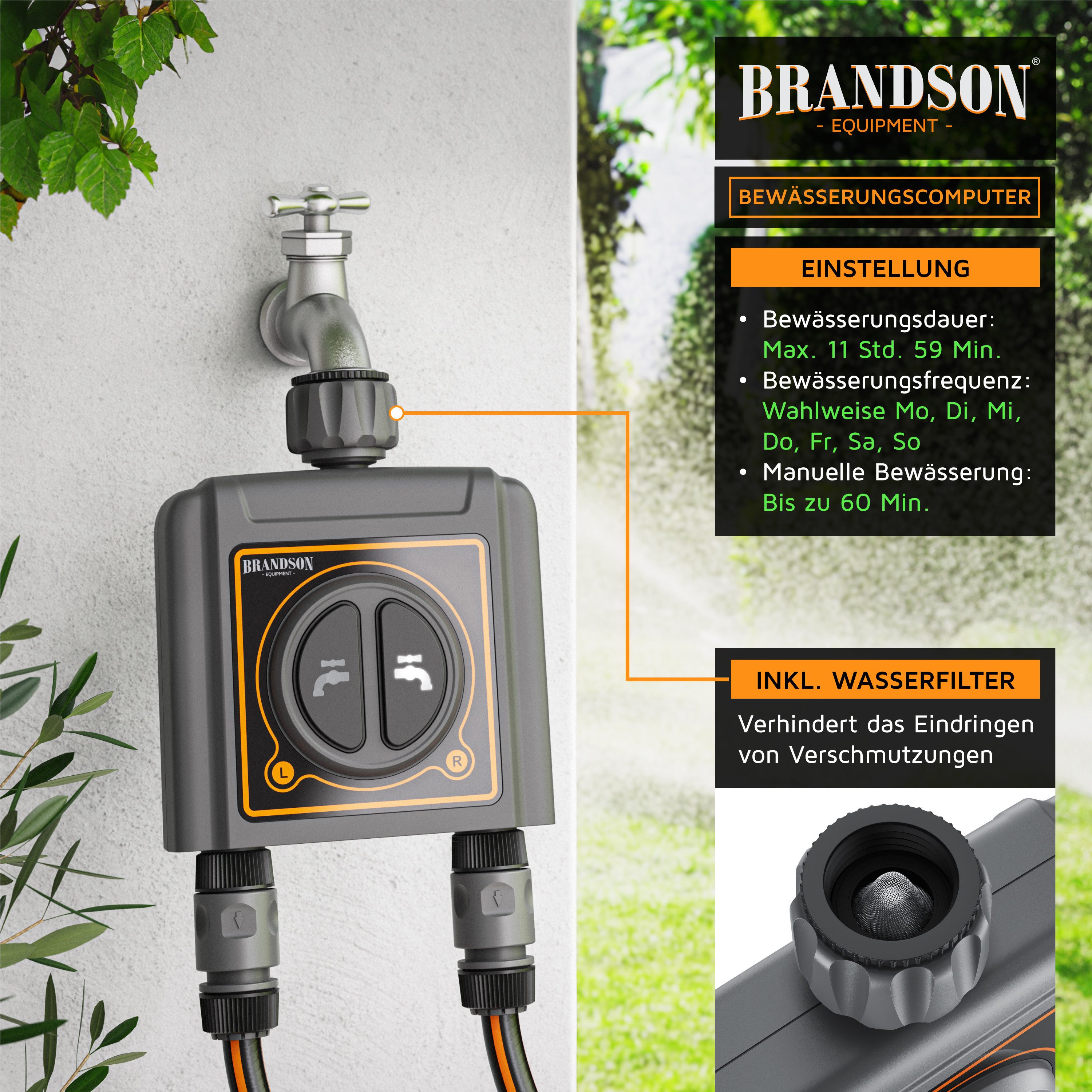 Brandson Bewässerungssteuerung WiFi Bewässerungsuhr, Bewässerungssystem, automatische Bewässerung, (4-tlg., 2-Zonen Wasserzeitschaltuhr), Bewässerungscomputer m – Bild 4 von 5