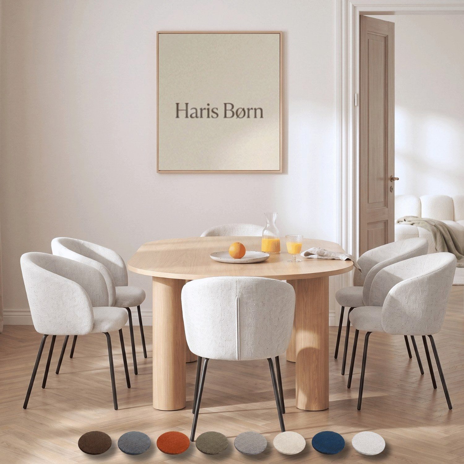 Haris Børn Esszimmerstuhl mit Armlehnen NØR - Hochwertige Polsterstühle für Esszimmer (Set, 6 St), Hellgrau - Premium Esszimmer Stühle & Wohnzimmer Stühle