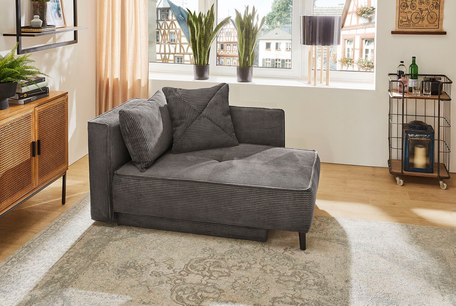 Jockenhöfer Gruppe Recamiere Rex, B: 155 cm, Liegefläche: 88x200 cm, optional mit Topper, mit Schlaffunktion, Bettkasten & Zierkissen, Federkern