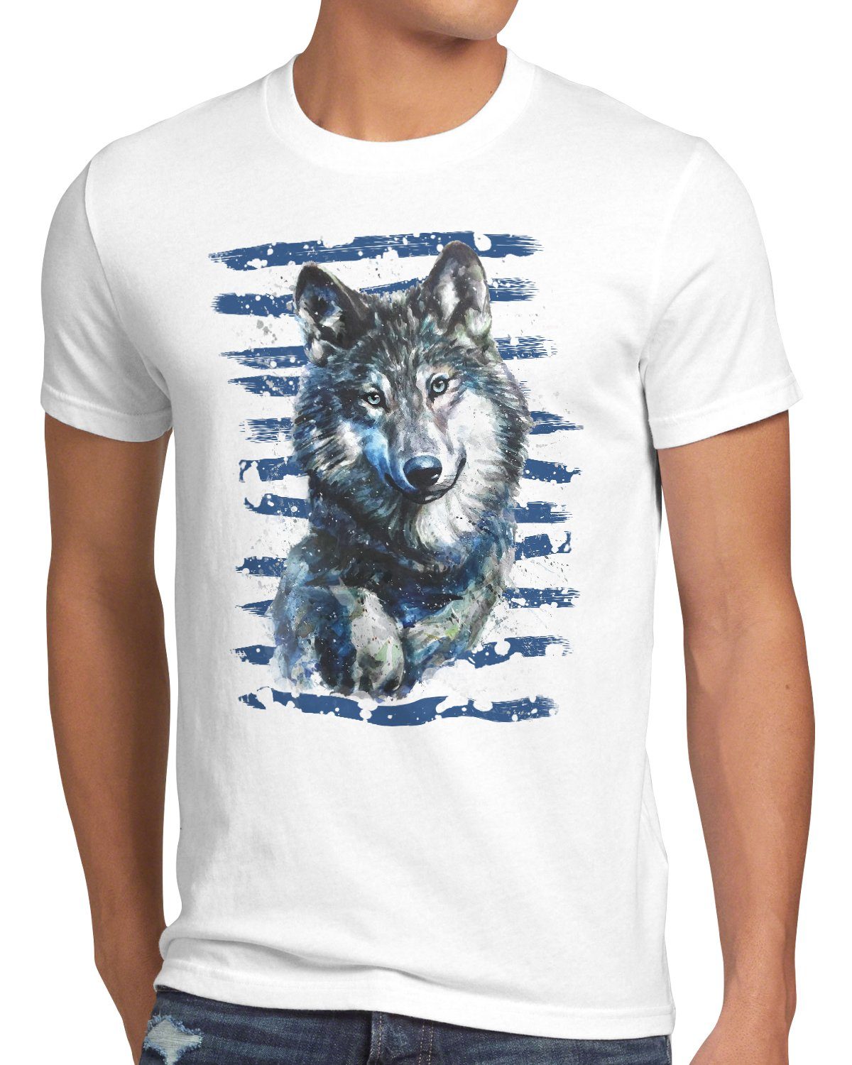 style3 Print-Shirt Herren T-Shirt Einsamer Wolf rudel wald wildnis forst