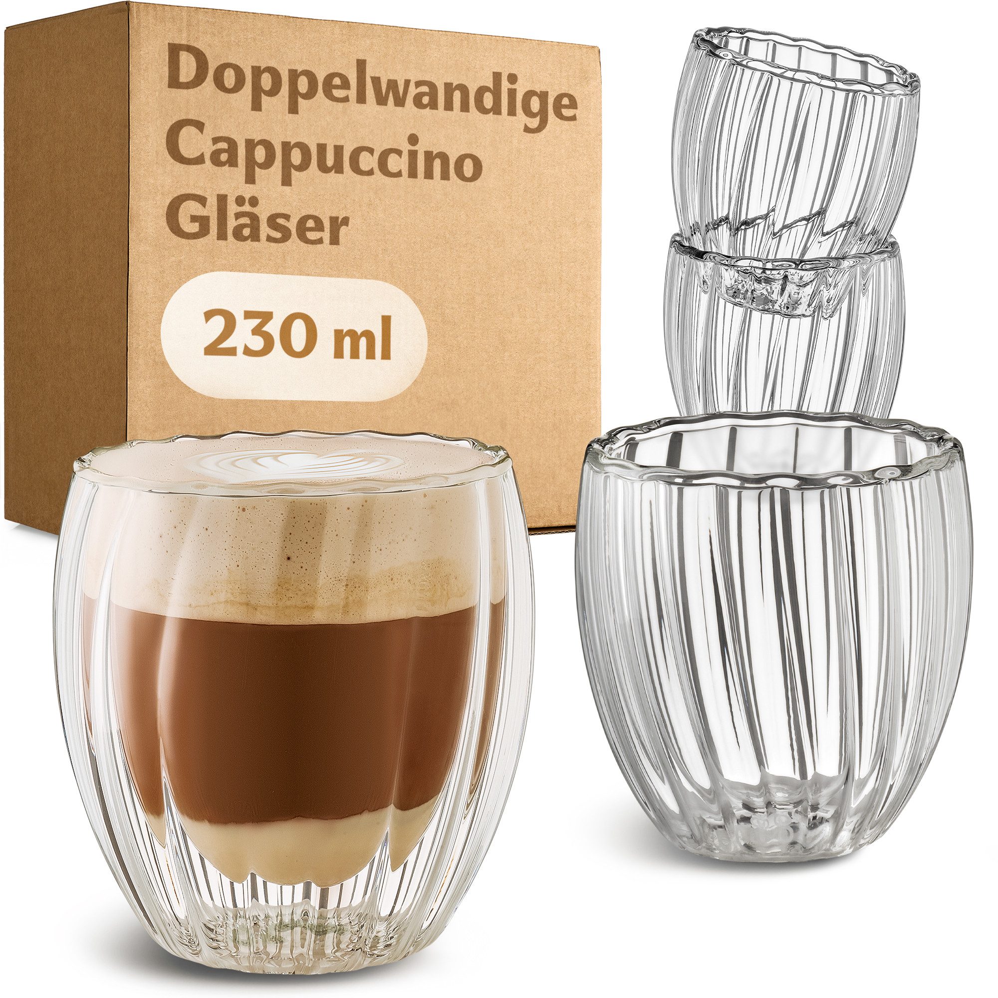 Gläser-Set Cosumy Doppelwandige Cappuccino Gläser 230ml