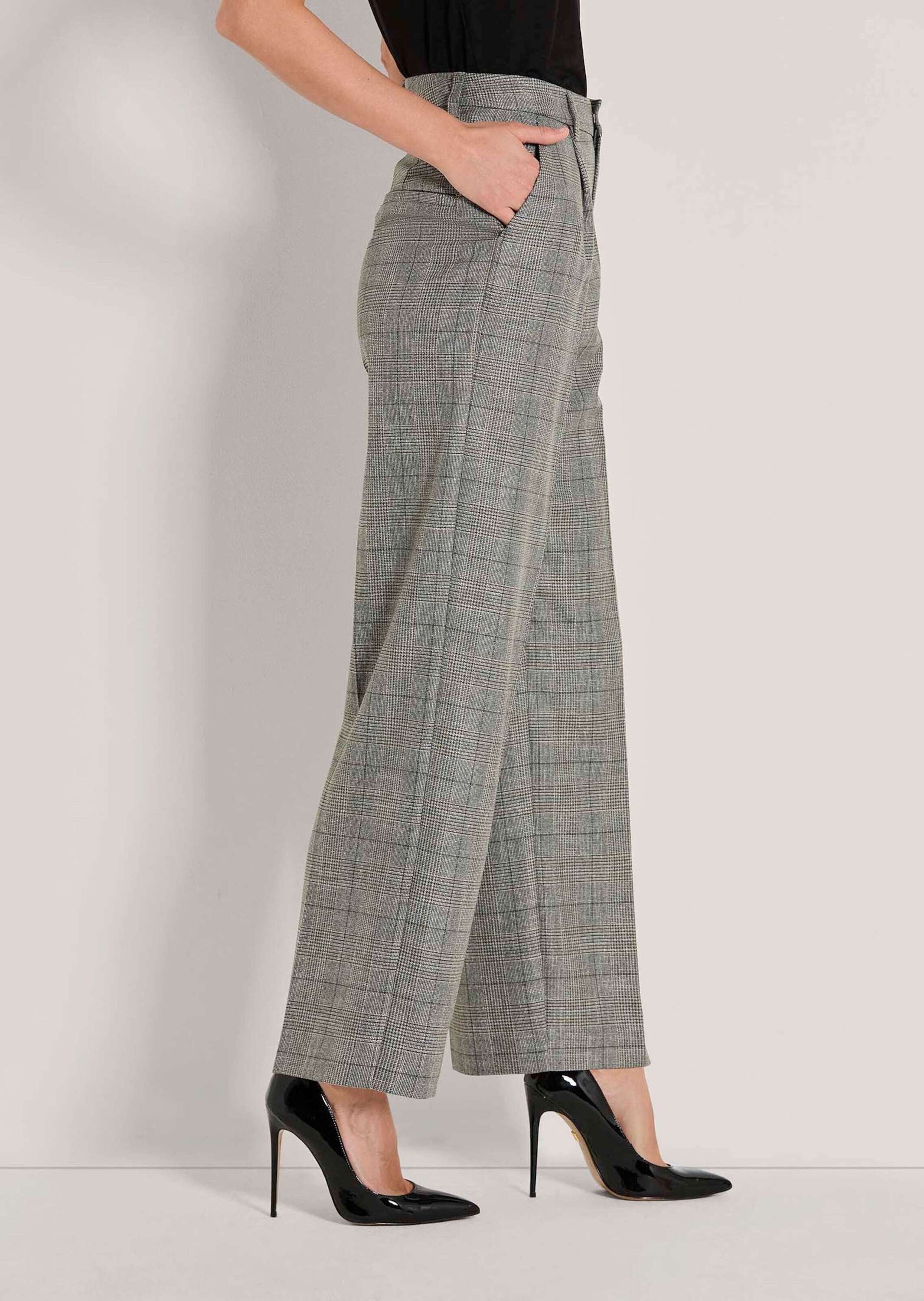 MADELEINE Bundfaltenhose Glencheck-Hose mit weitem Bein Businesshose im klassischen Glencheck-Muster, Formbund mit Haken