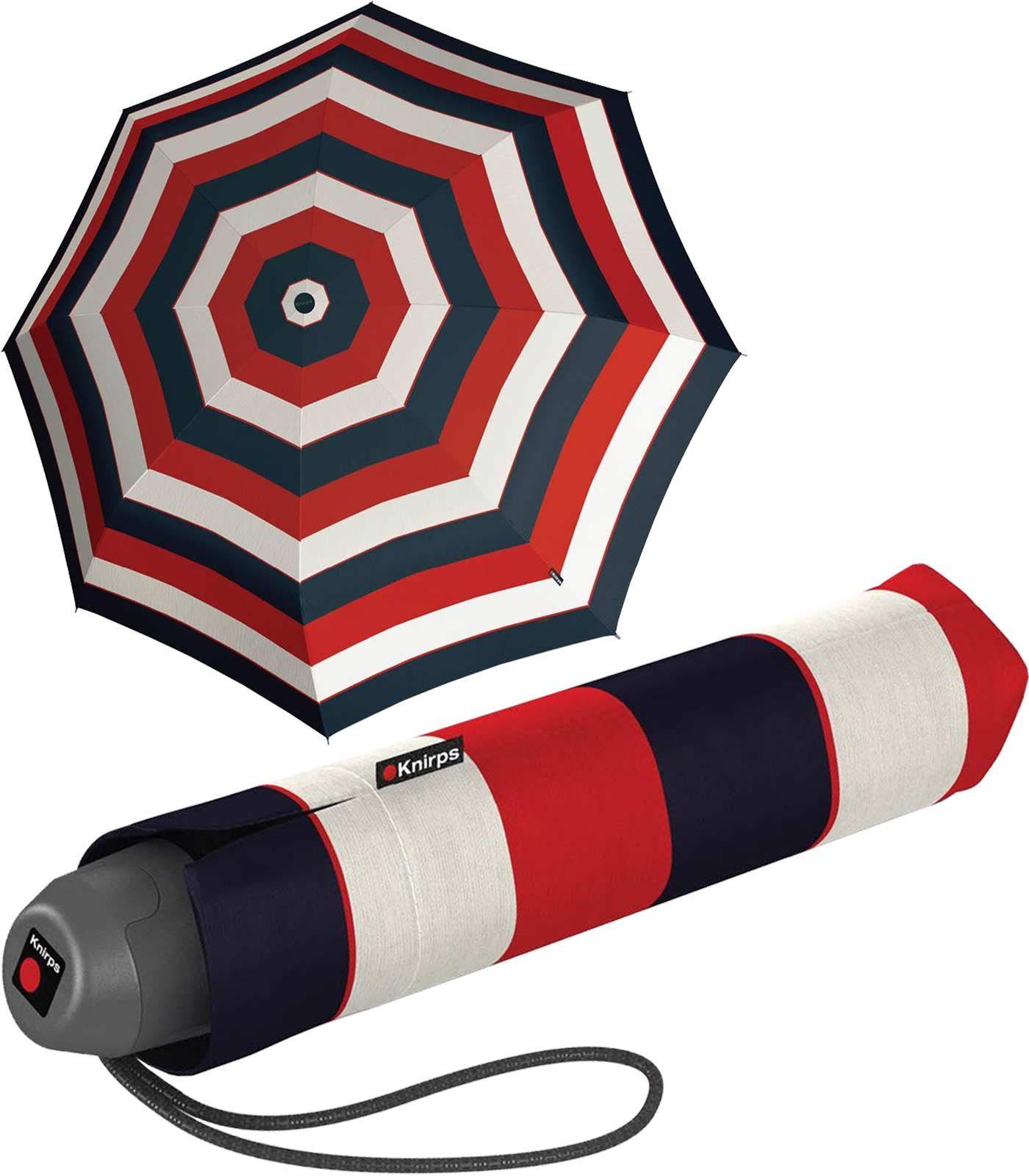 Knirps® Taschenregenschirm E.051 Stripe red, leichter Handöffner Damen-Schirm, der kleine Taschenschirm für den Alltag