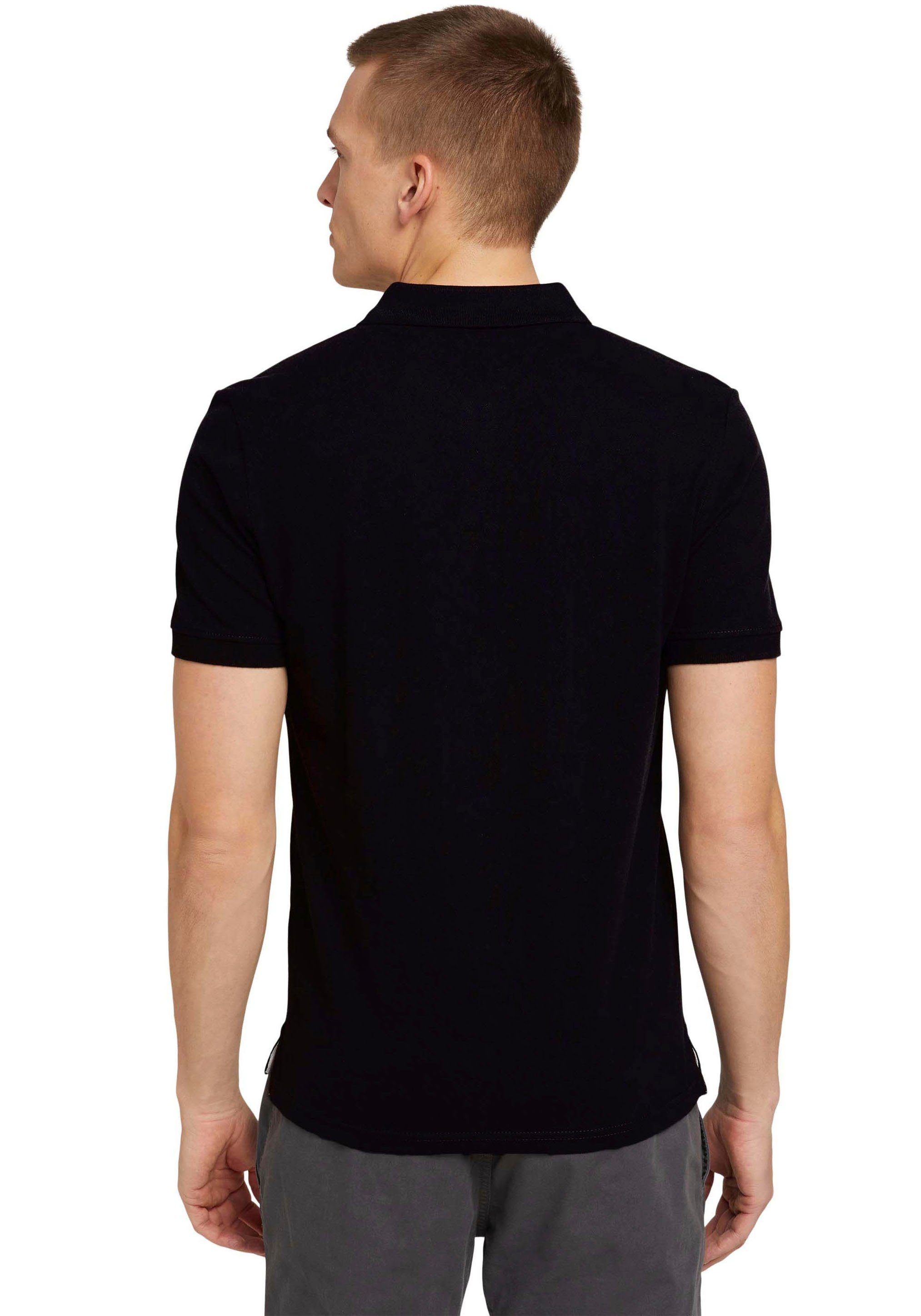 kontrastfarbener mit Knopfleiste Logo TAILOR black kleinem und TOM Poloshirt