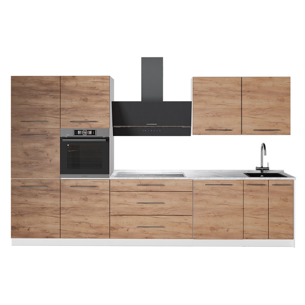 Vicco Küchenzeile Fame-Line, Goldkraft Eiche, 340 cm, AP Marmor