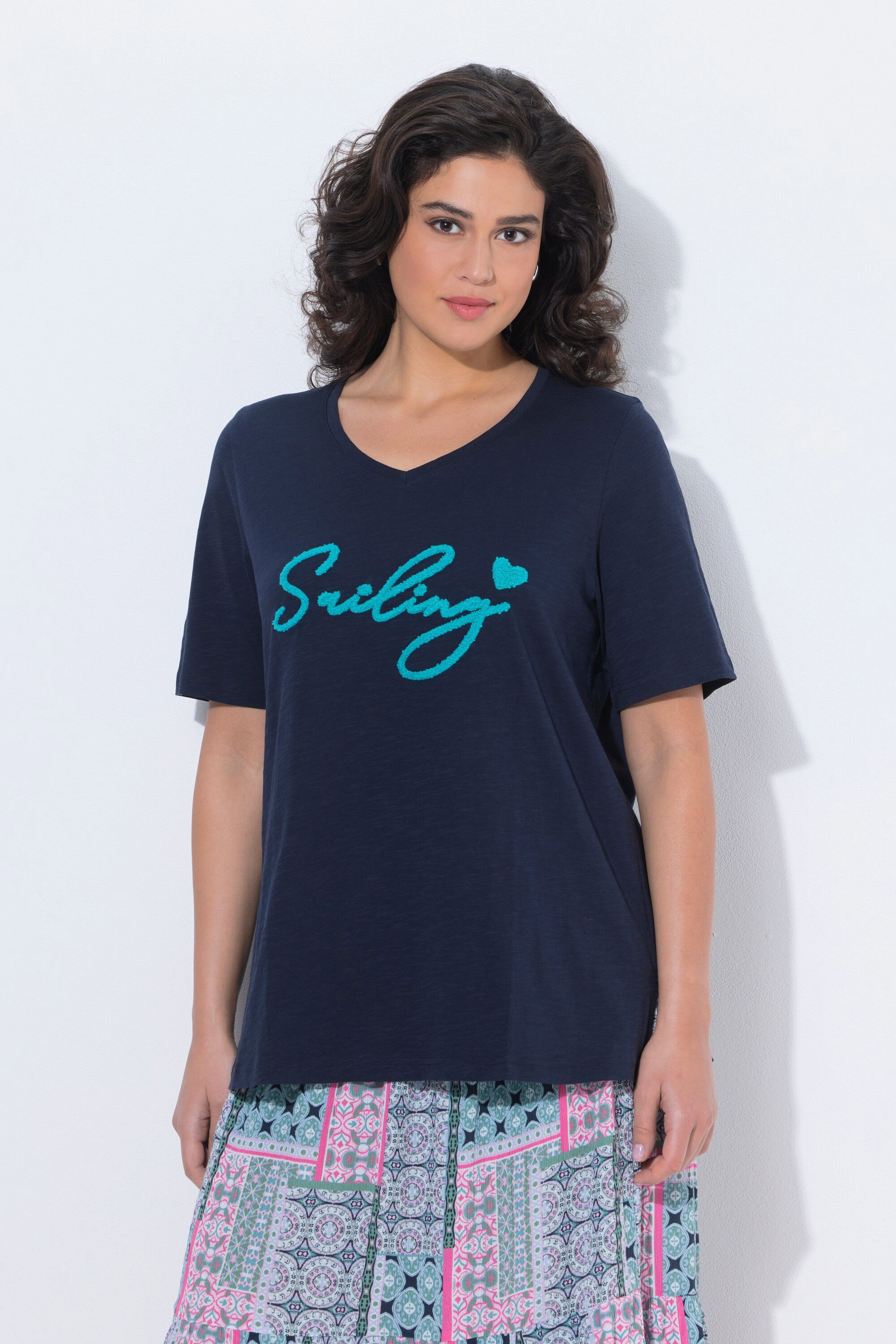 Ulla Popken T-Shirt T-Shirt Sailing Classic V-Ausschnitt Halbarm